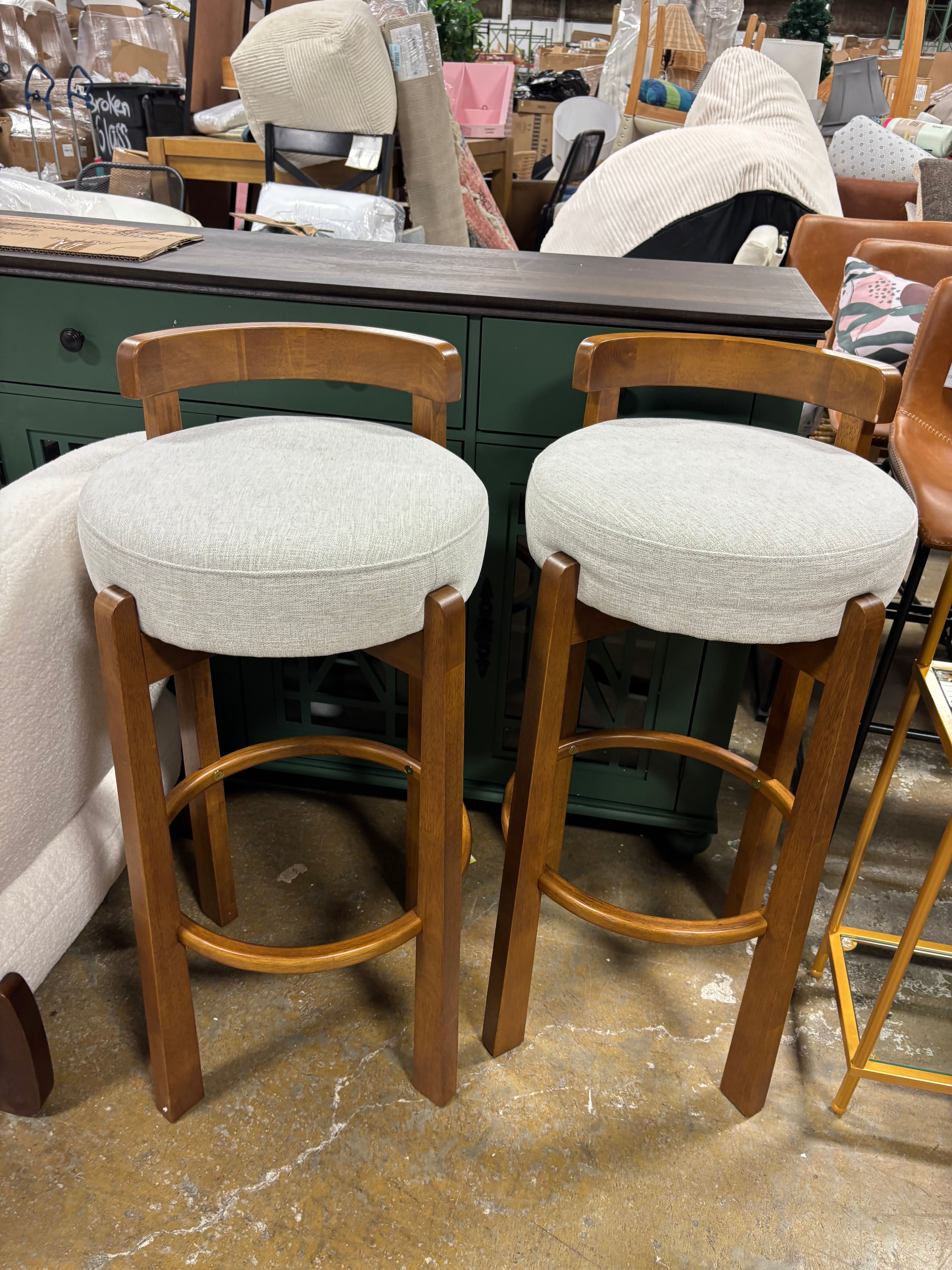 (Set of 2) Elise Indoor Wooden Low Back Barstool - Ivory SHOWROOM ITEM