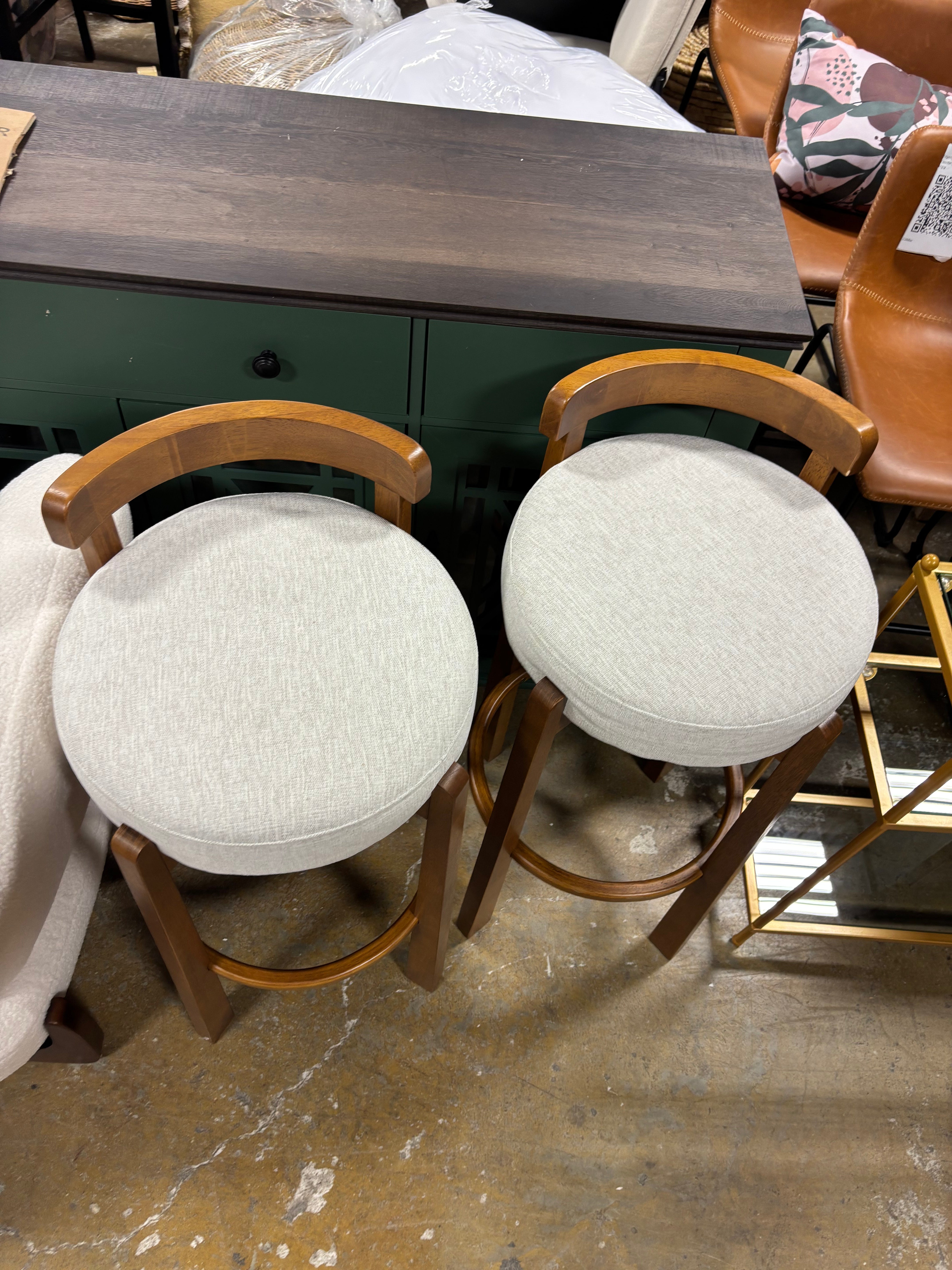 (Set of 2) Elise Indoor Wooden Low Back Barstool - Ivory SHOWROOM ITEM