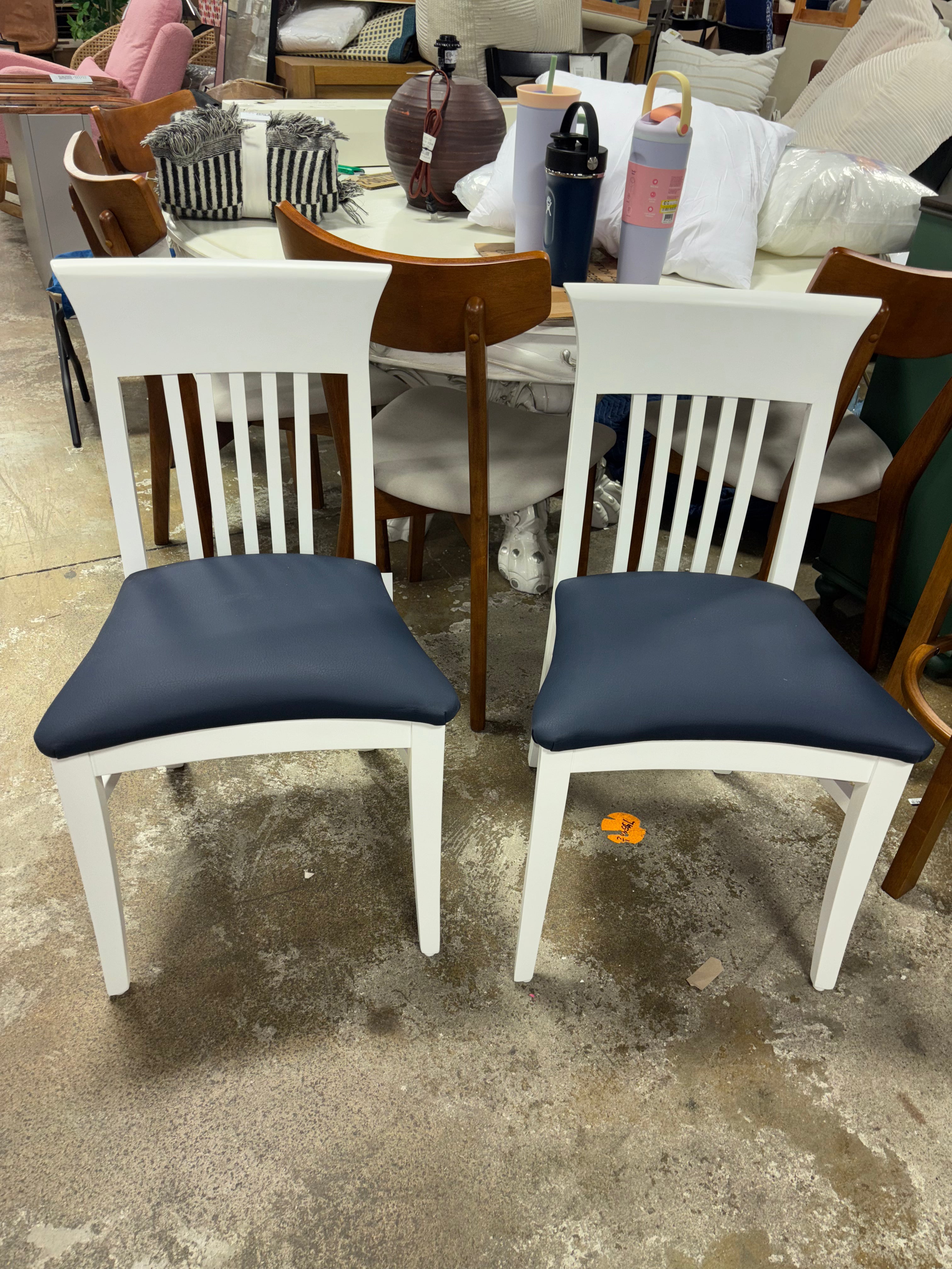 (Set of 2) Jenny Slat Back Faux Leather Dining Chairs - White SHOWROOM ITEM