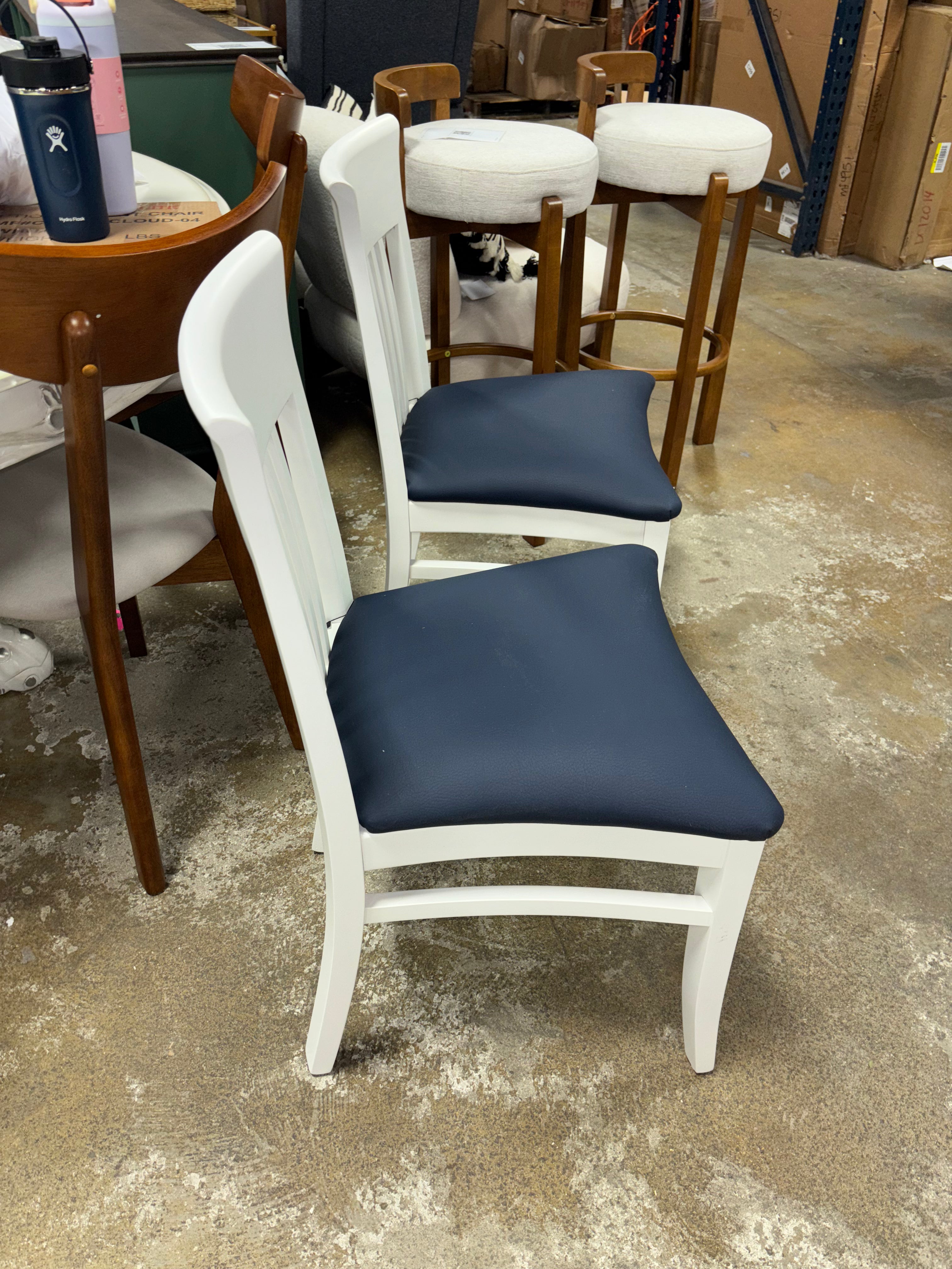 (Set of 2) Jenny Slat Back Faux Leather Dining Chairs - White SHOWROOM ITEM