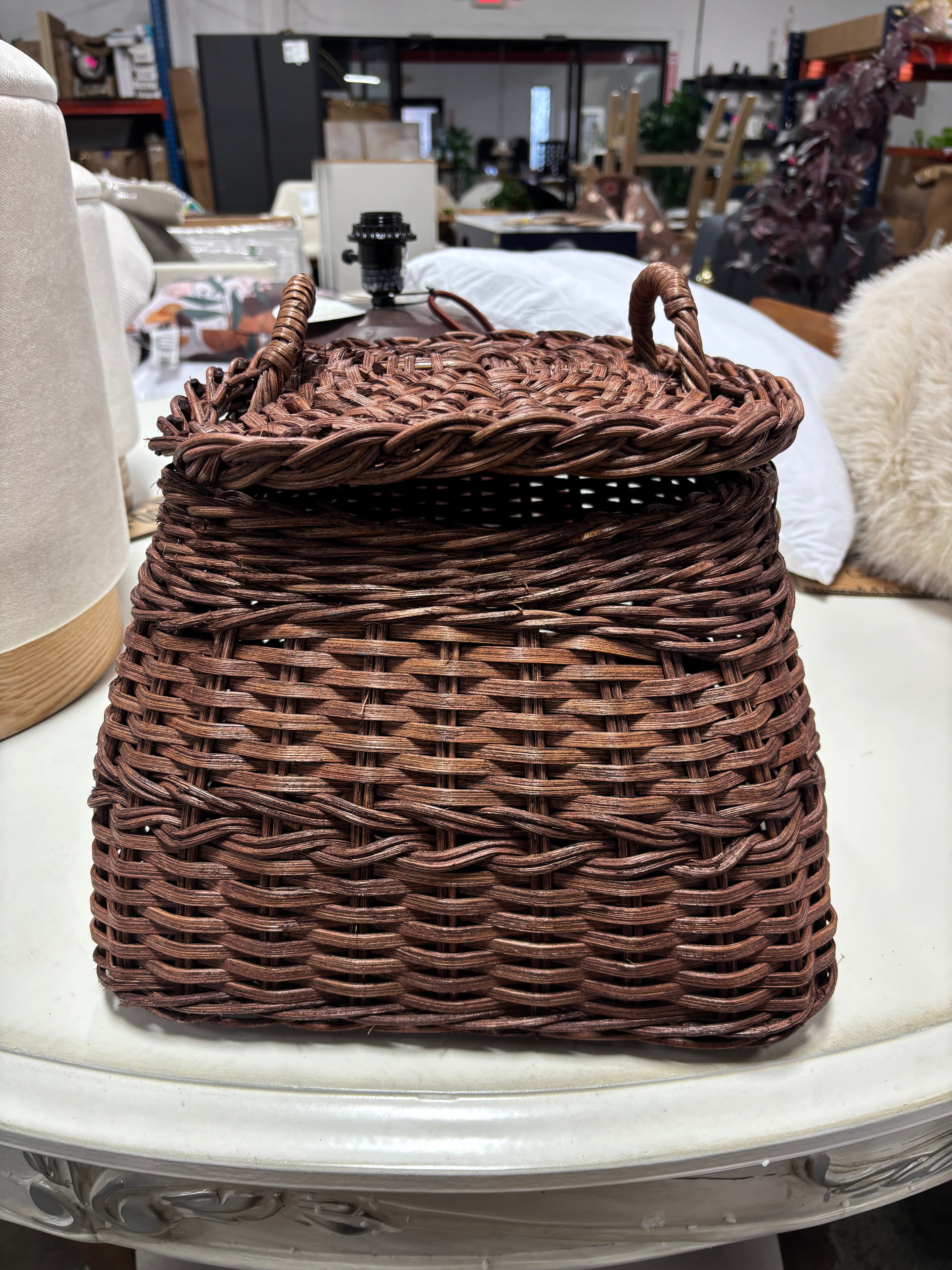 Square Rattan Basket Dark Brown SHOWROOM ITEM