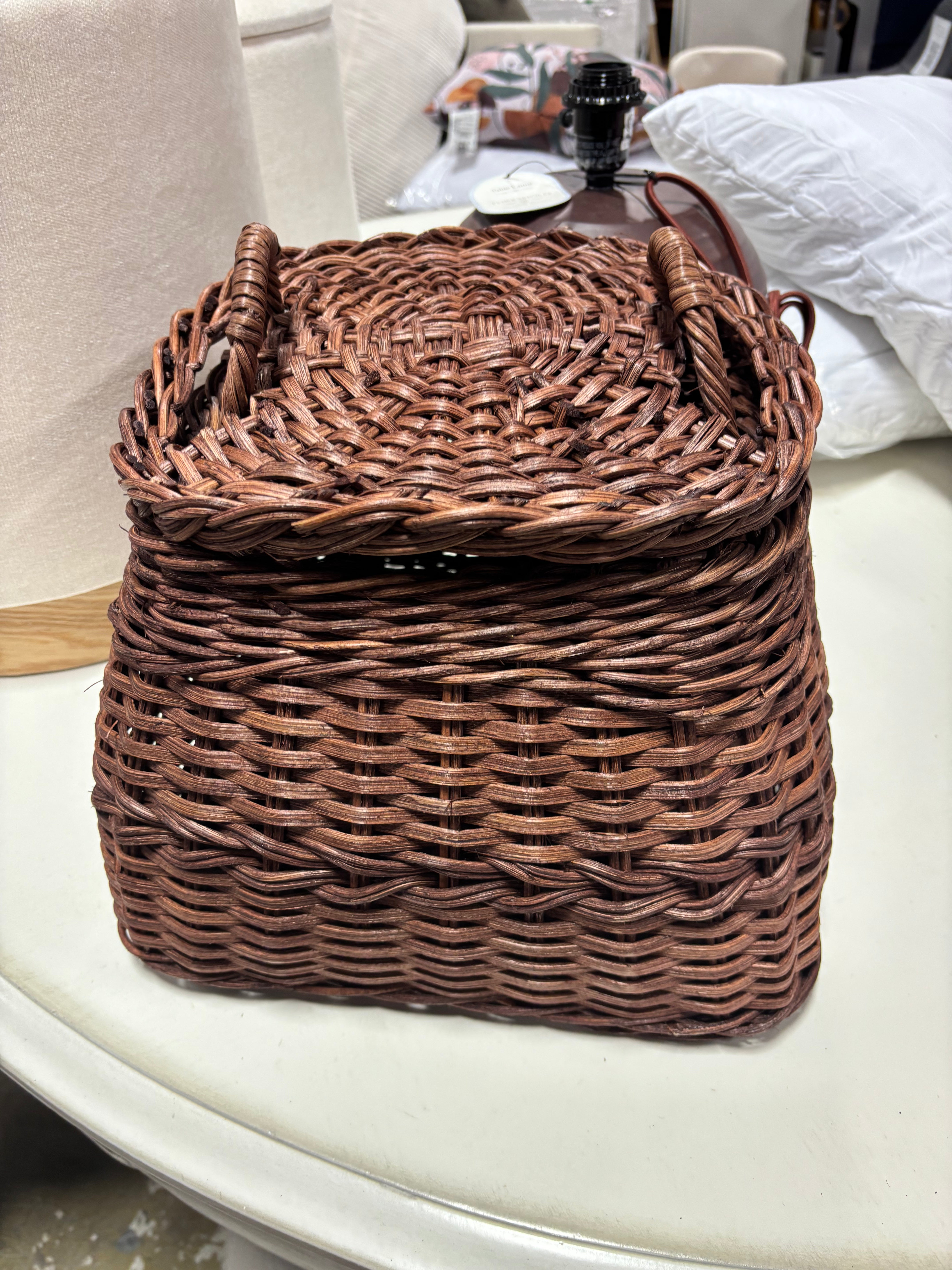 Square Rattan Basket Dark Brown SHOWROOM ITEM