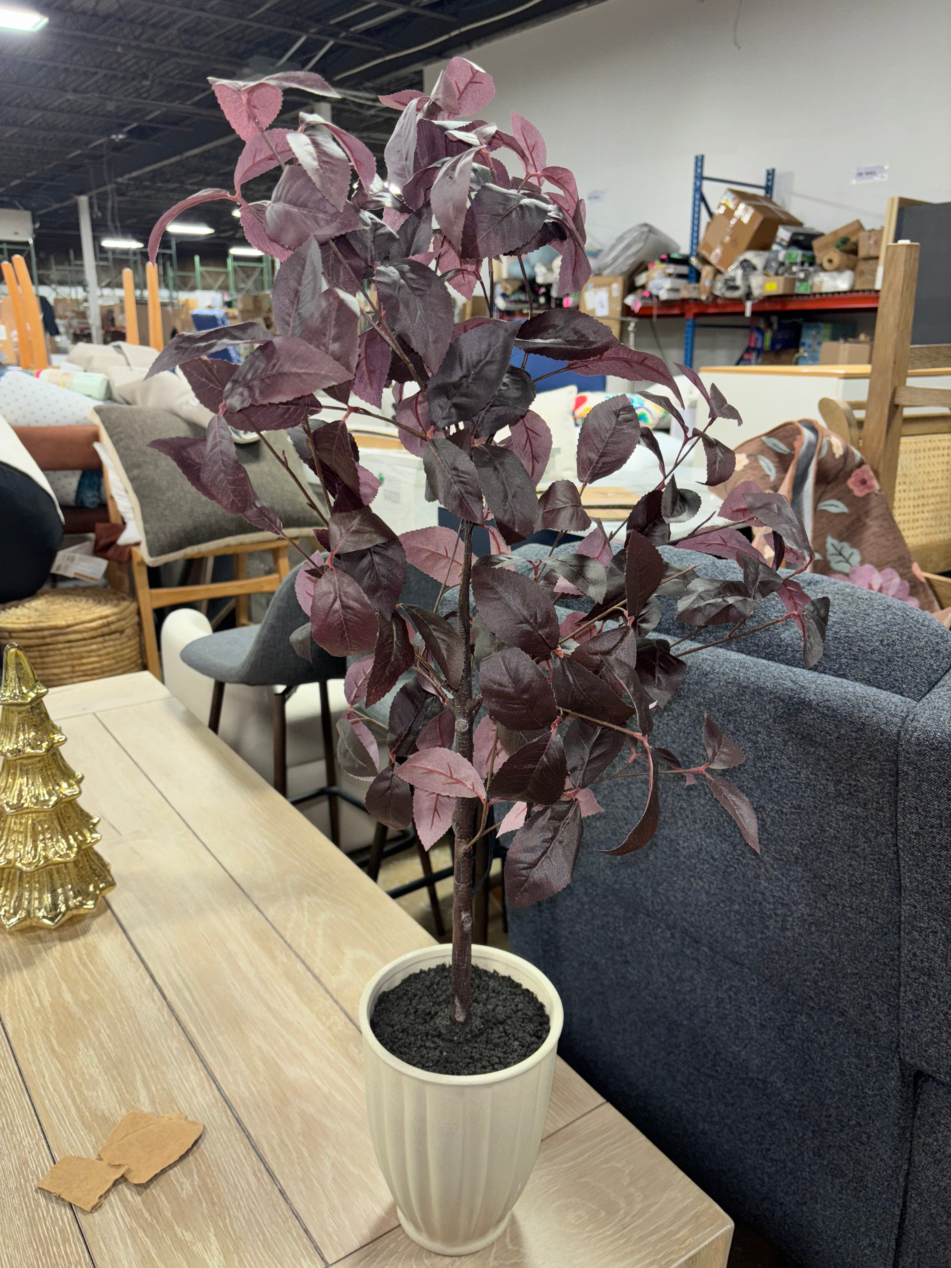 34" Black Plum Leaf Potted Artificial Fall Mini Tree SHOWROOM ITEM