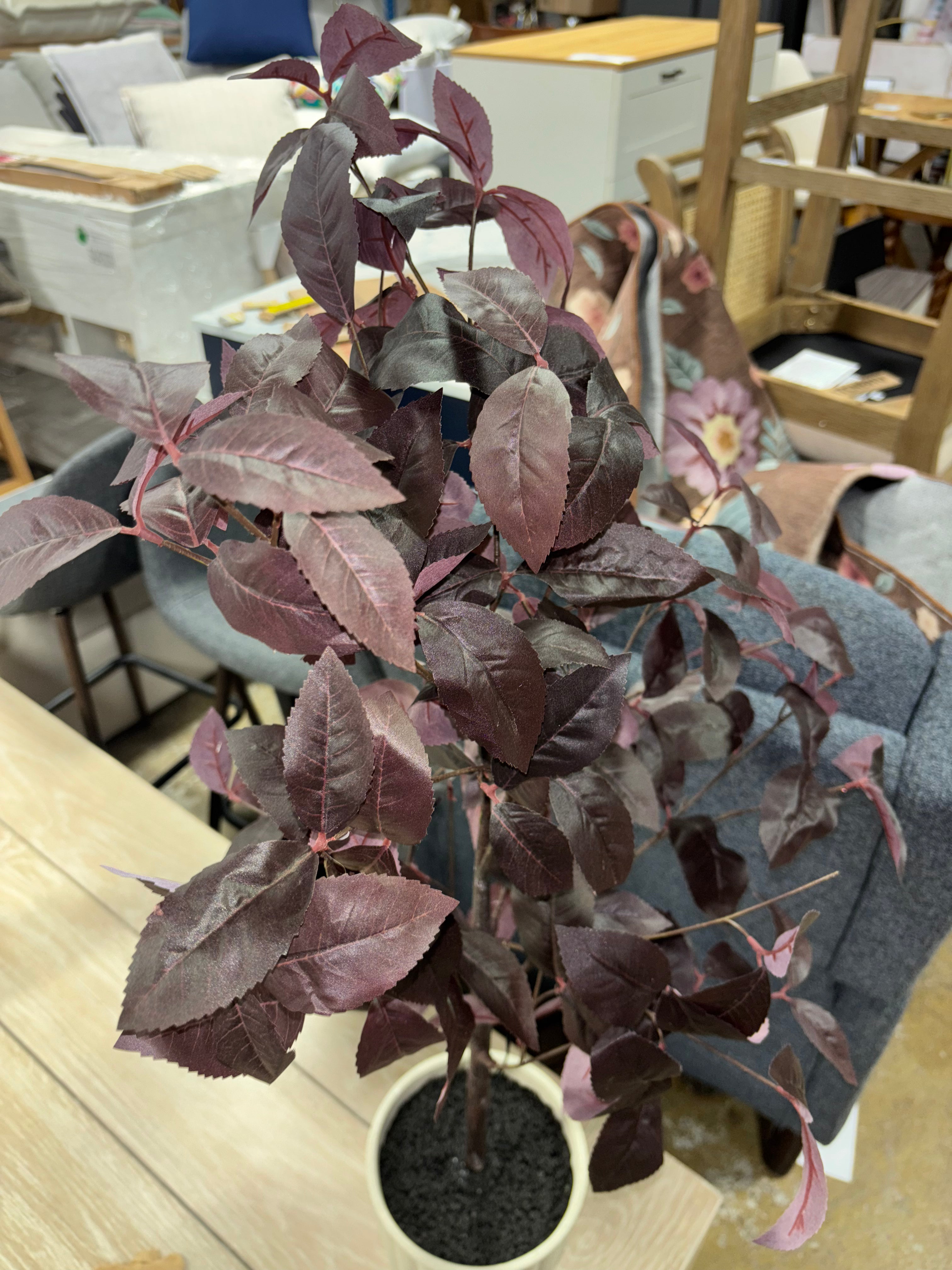 34" Black Plum Leaf Potted Artificial Fall Mini Tree SHOWROOM ITEM