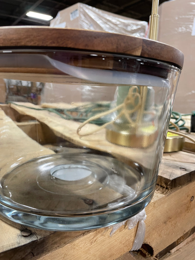 Set of 2 Glass Serve Bowl with Wood Lid