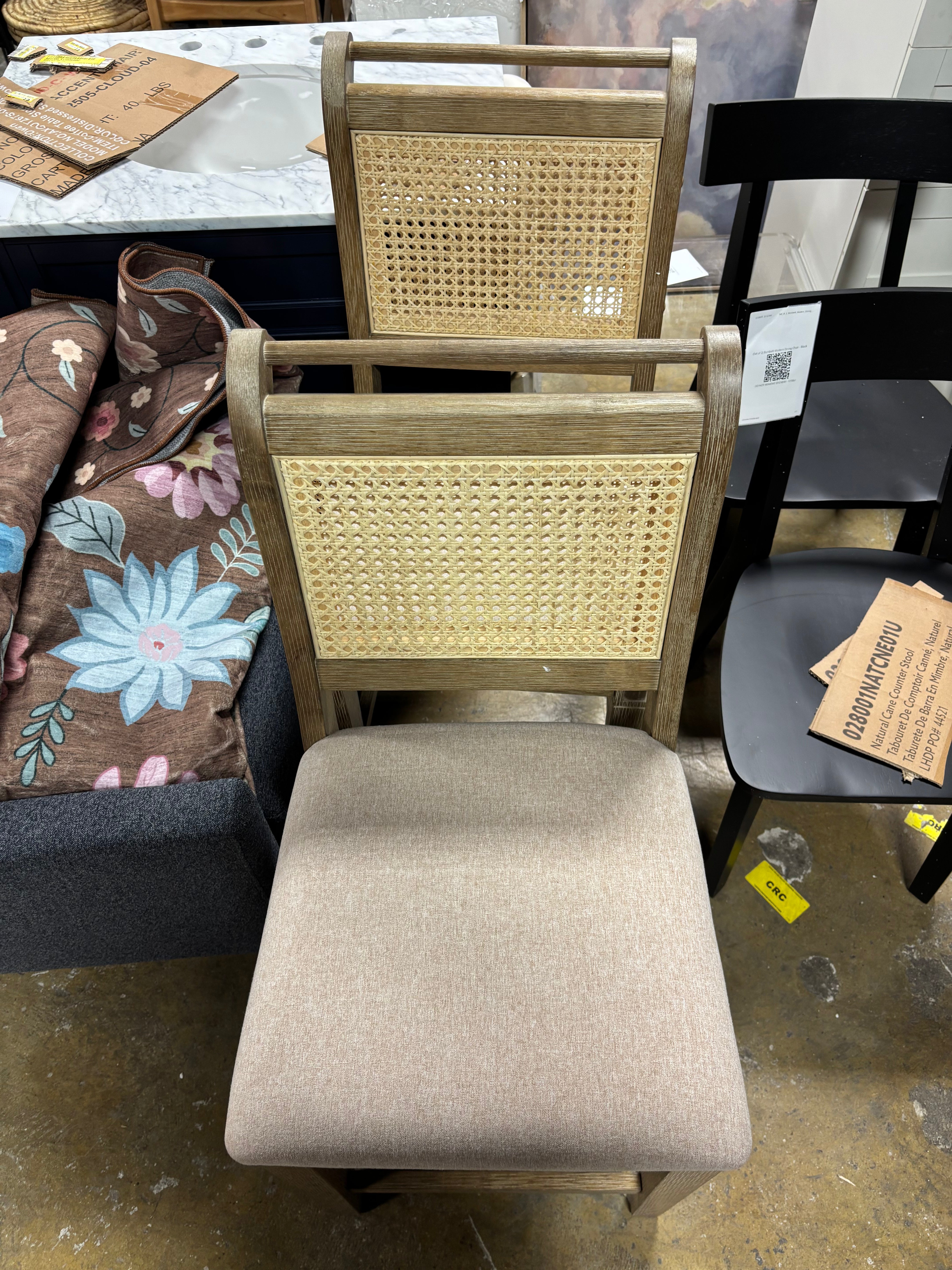 (Set of 2) Linon Emmy Cane Counter Height Barstool Natural SHOWROOM ITEM