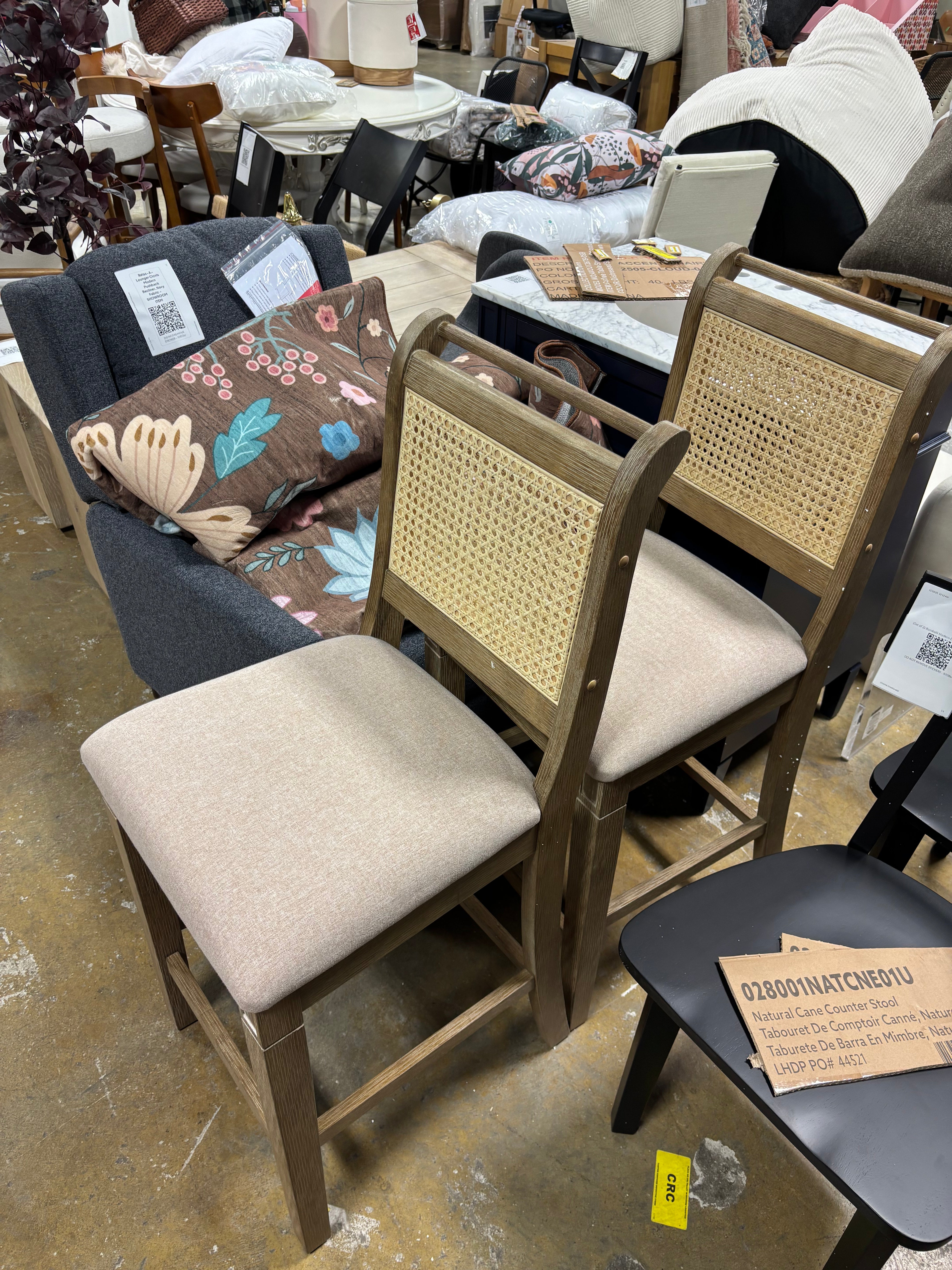 (Set of 2) Linon Emmy Cane Counter Height Barstool Natural SHOWROOM ITEM