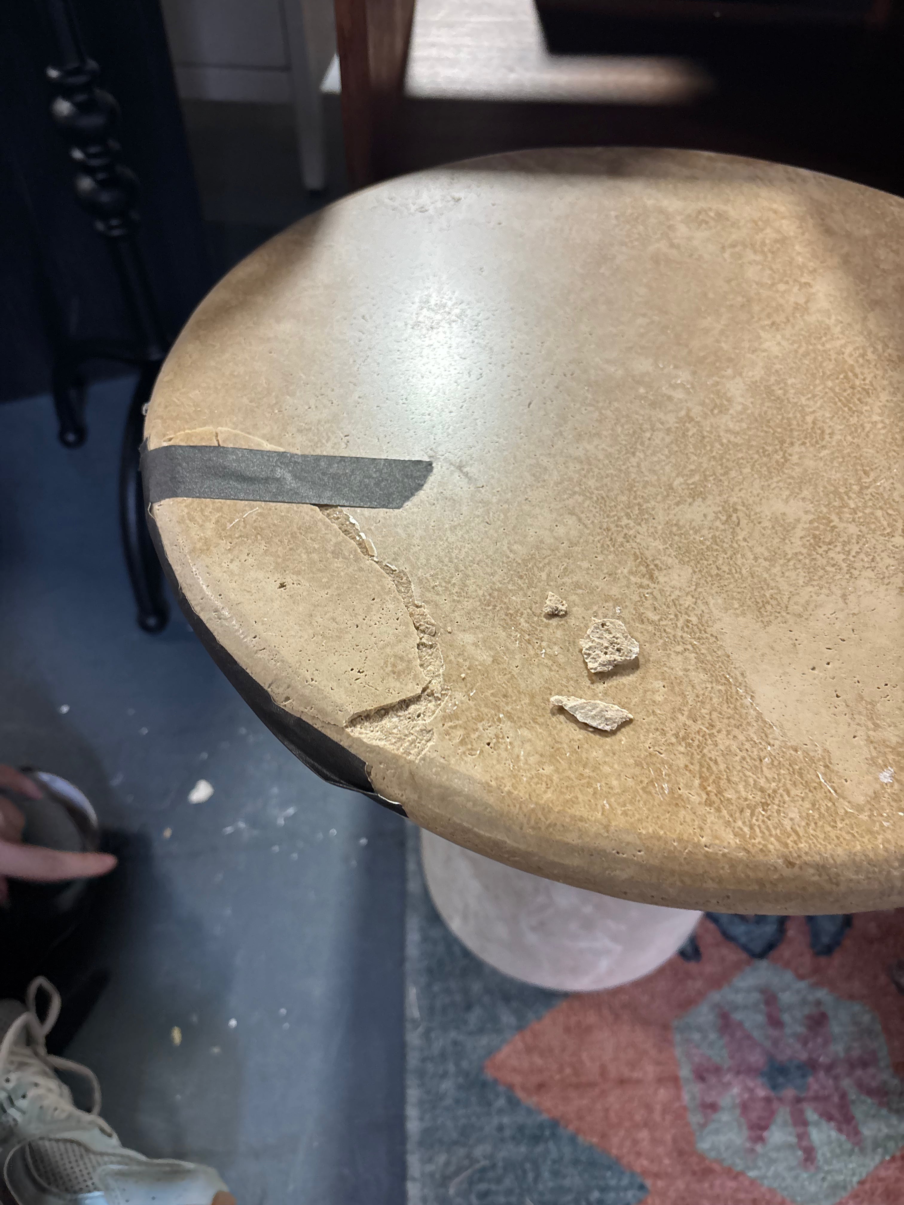 Round Travertine Accent Table SHOWROOM ITEM