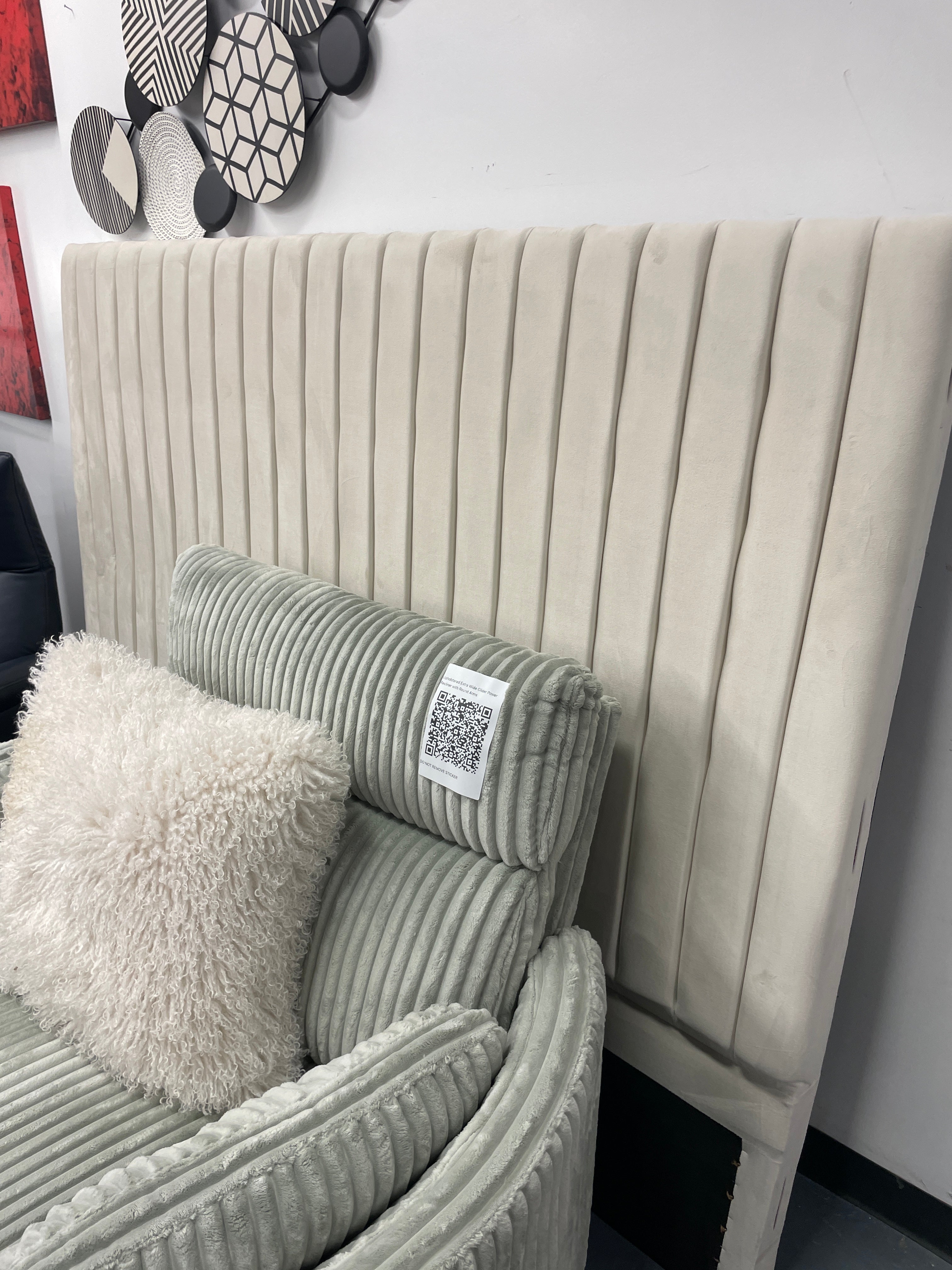 King Cream Velvet Headboard SHOWROOM ITEM