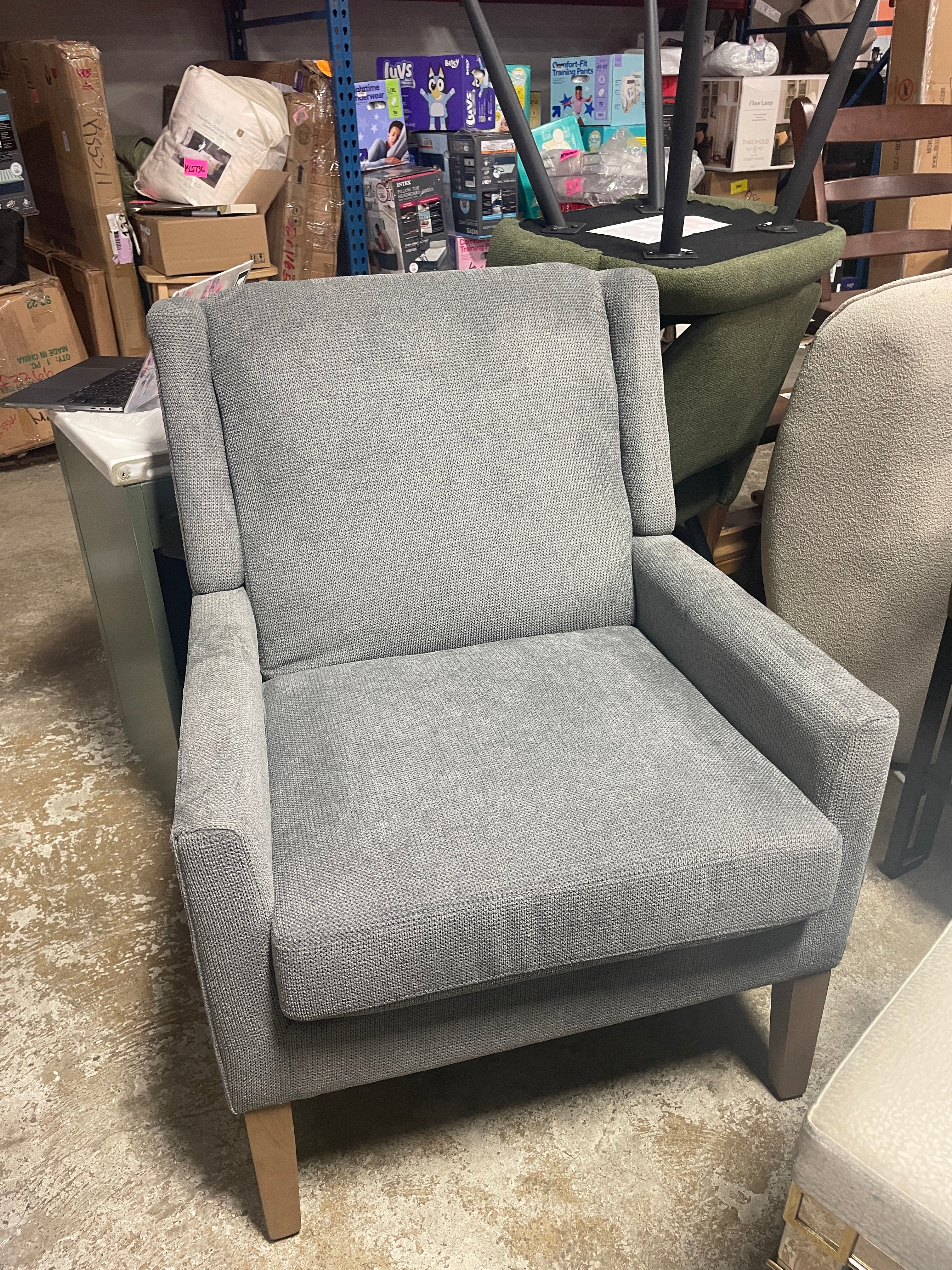 Leston Wide Upholstered Fabric Accent Armchair with Solid Wood Leg SHOWROOM ITEM