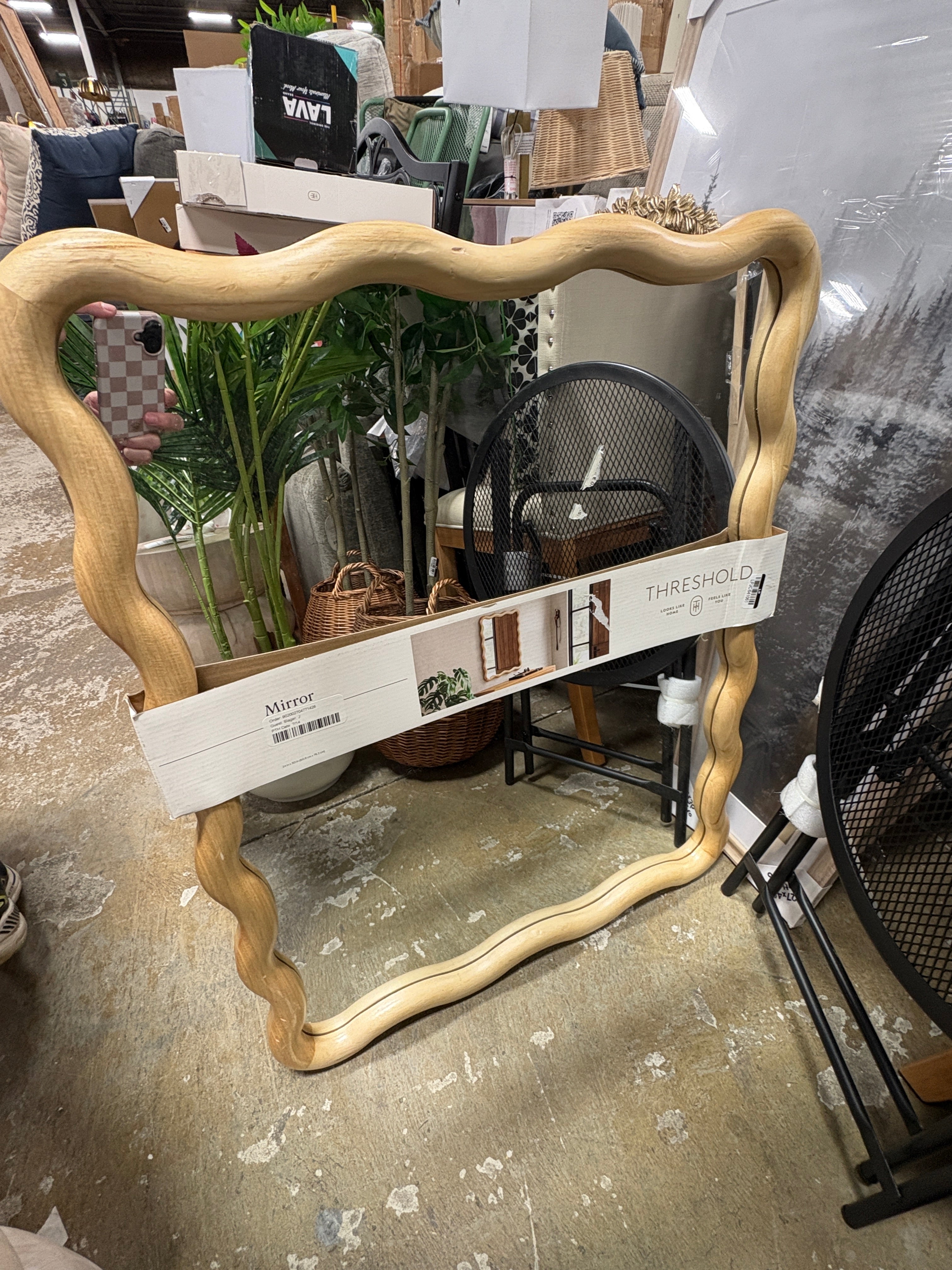 24"x 30" Scalloped Wall Mirror Natural Wood  SHOWROOM ITEM