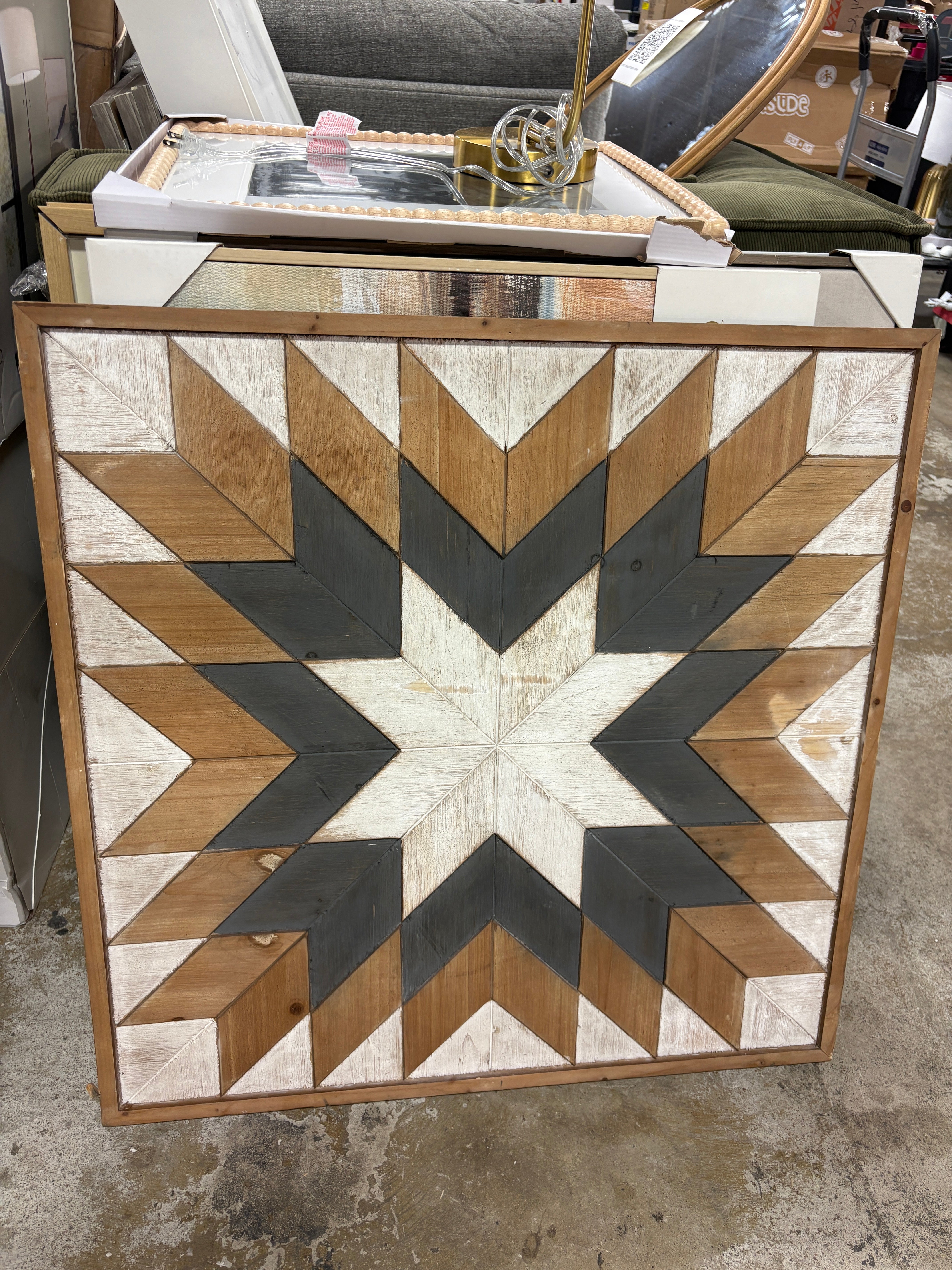30" x 30" Wood Geometric Handmade Southwestern Wall Decor Brown SHOWROOM ITEM