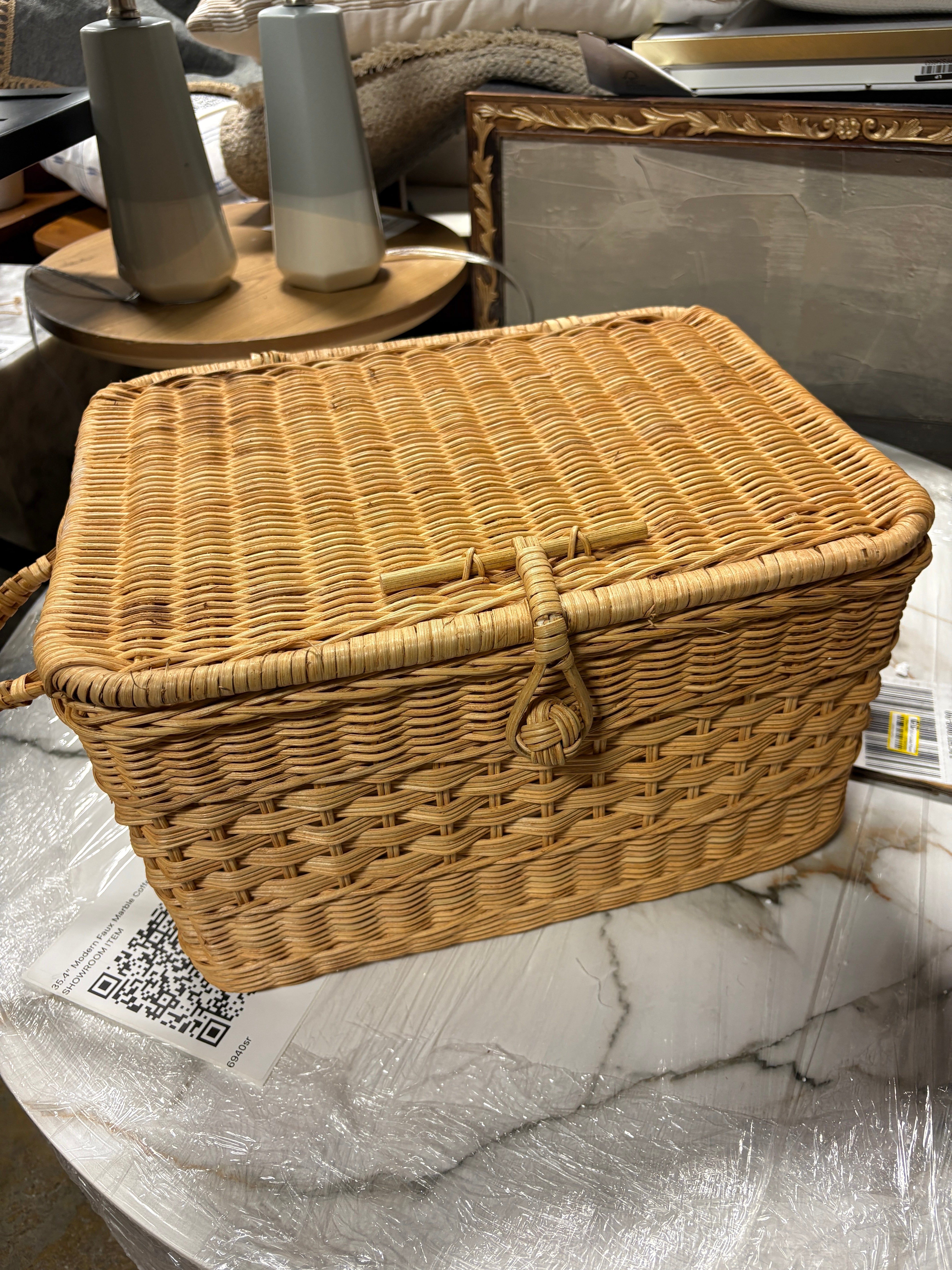 Lidded Rattan Basket SHOWROOM ITEM