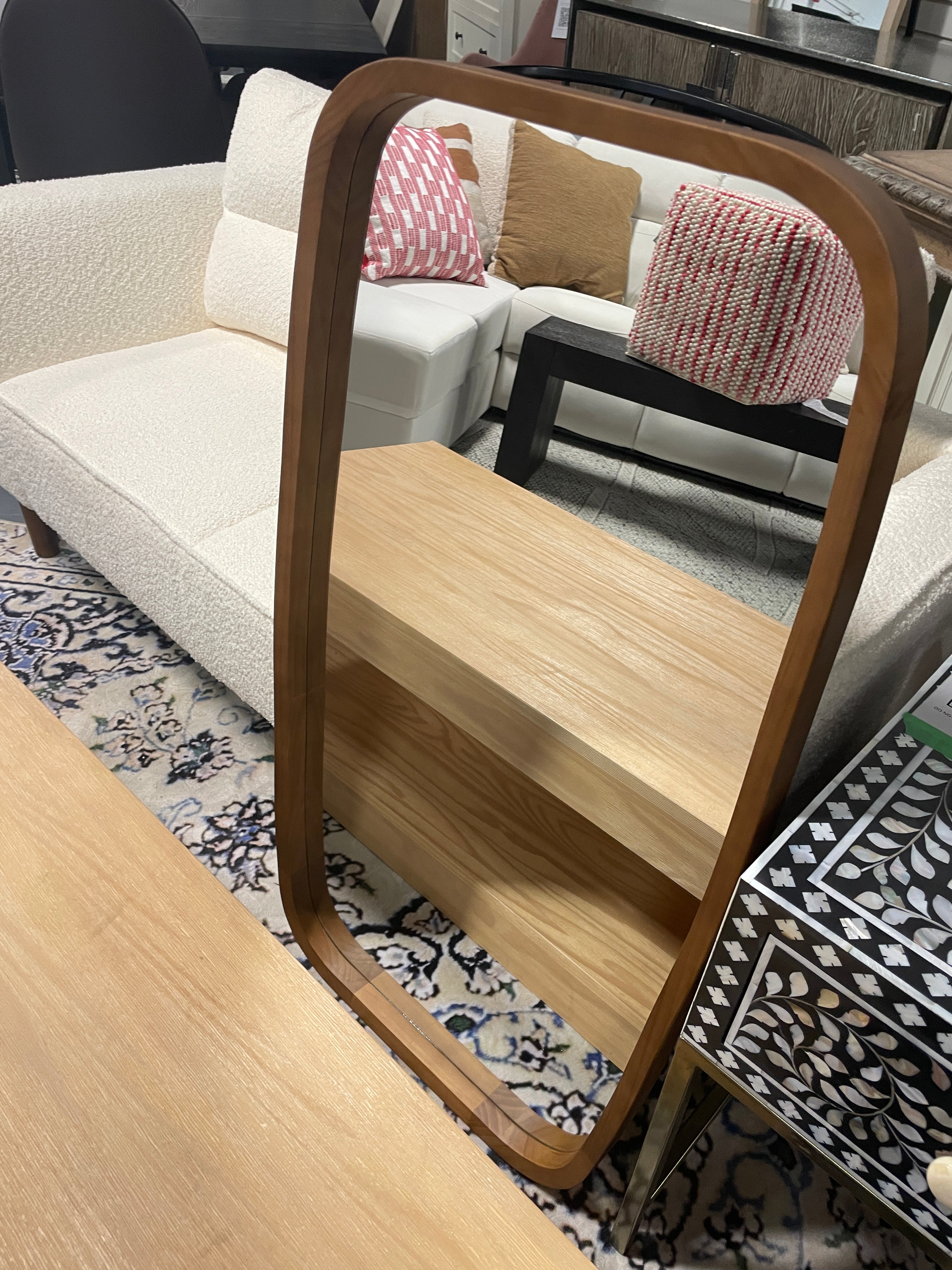 22"x40" Decorative Rounded Corner Wood Wall Mirror SHOWROOM ITEM