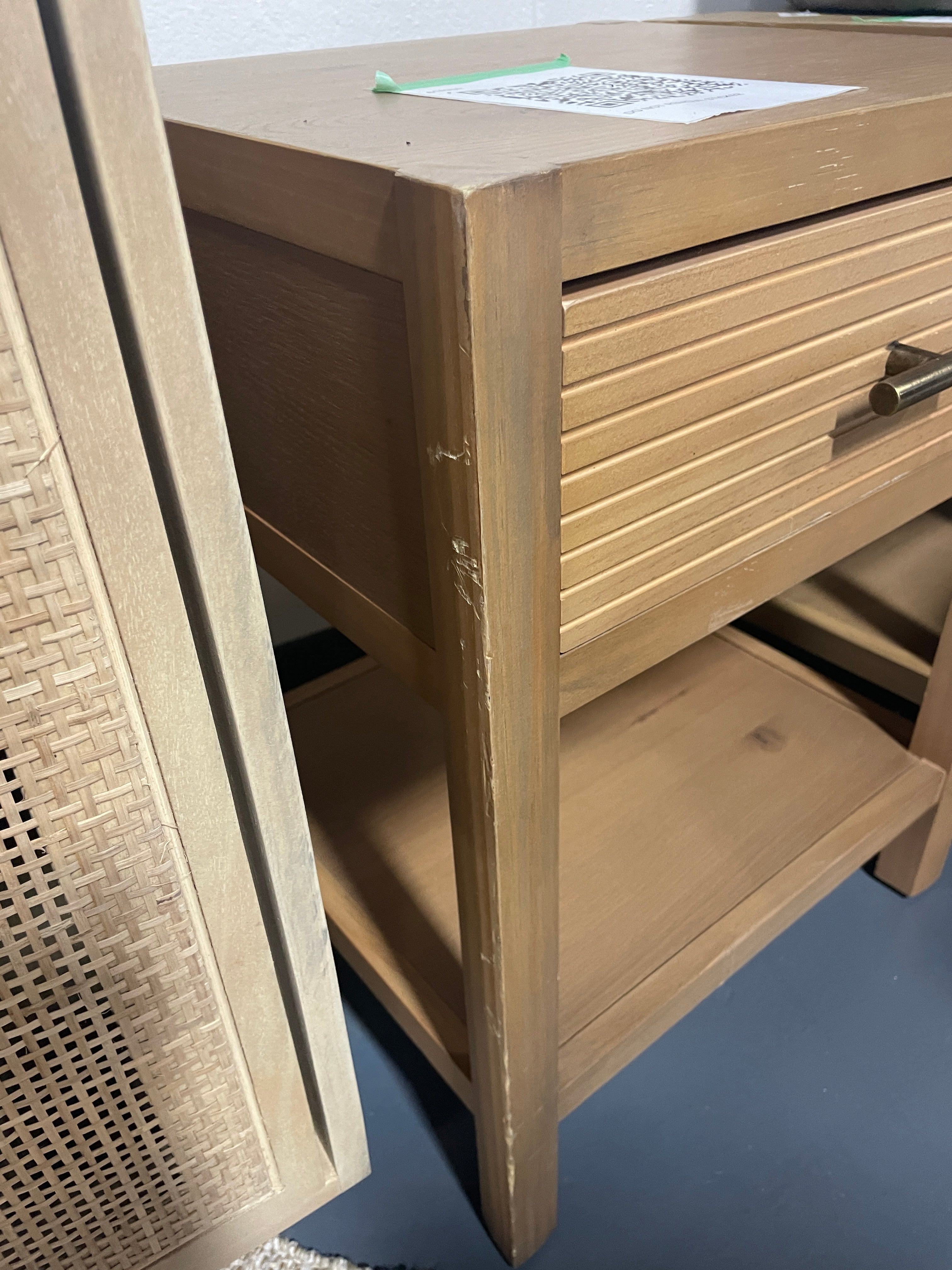 Grooved Wood Square Accent Side Table with Drawer 6149SR SHOWROOM ITEM