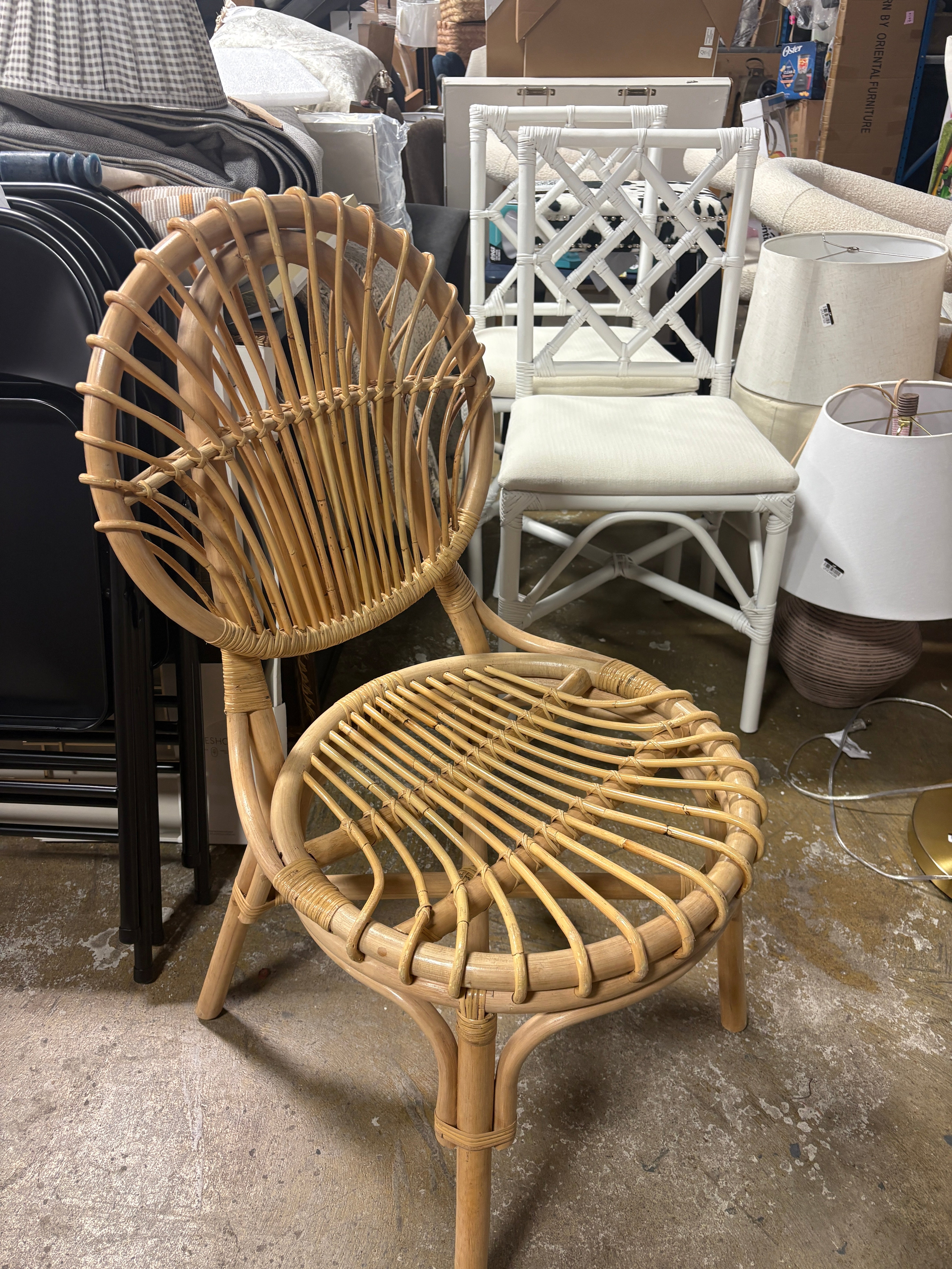 Iris Modern Bohemian Natural Brown Rattan Dining Chair SHOWROOM ITEM