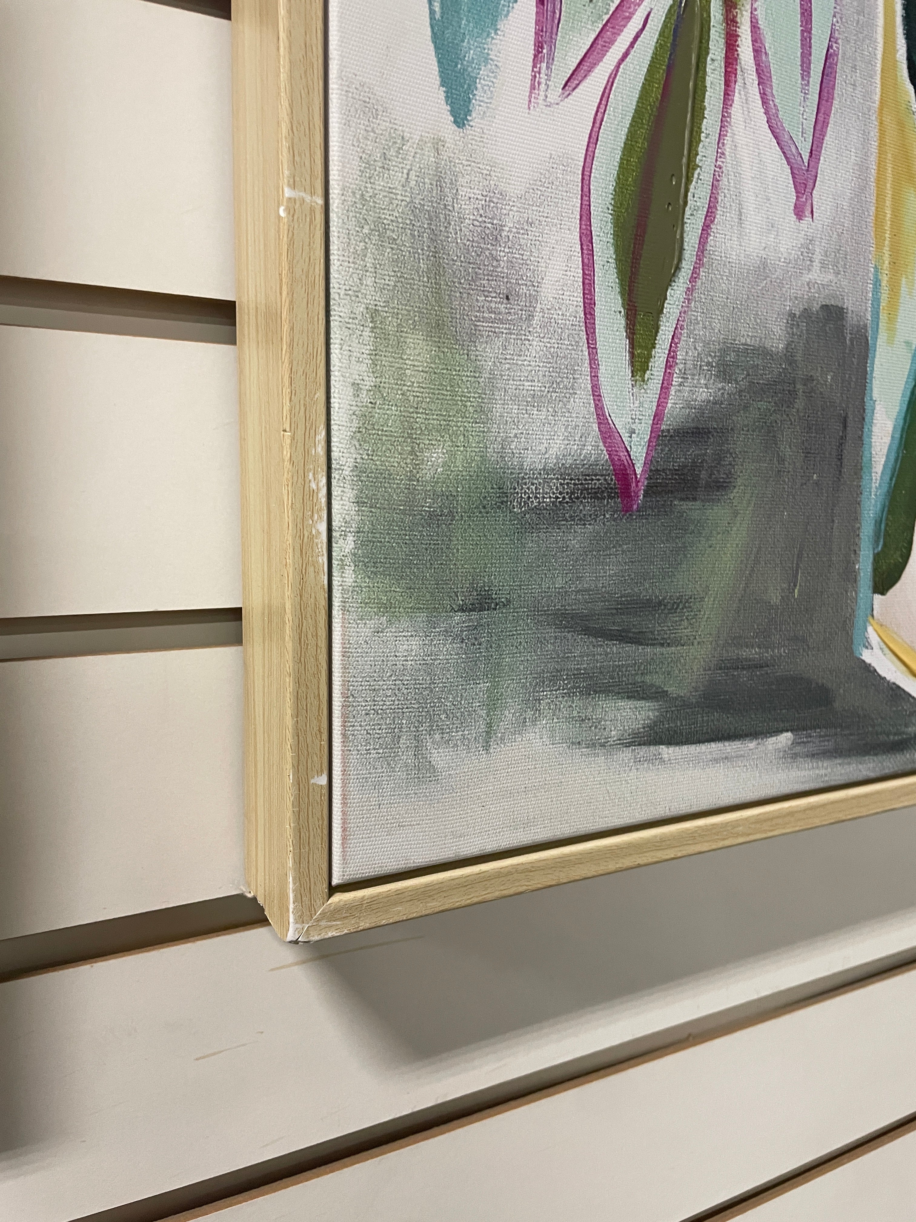 24" x 30" Colorful Floral Framed Canvas Natural SHOWROOM ITEM