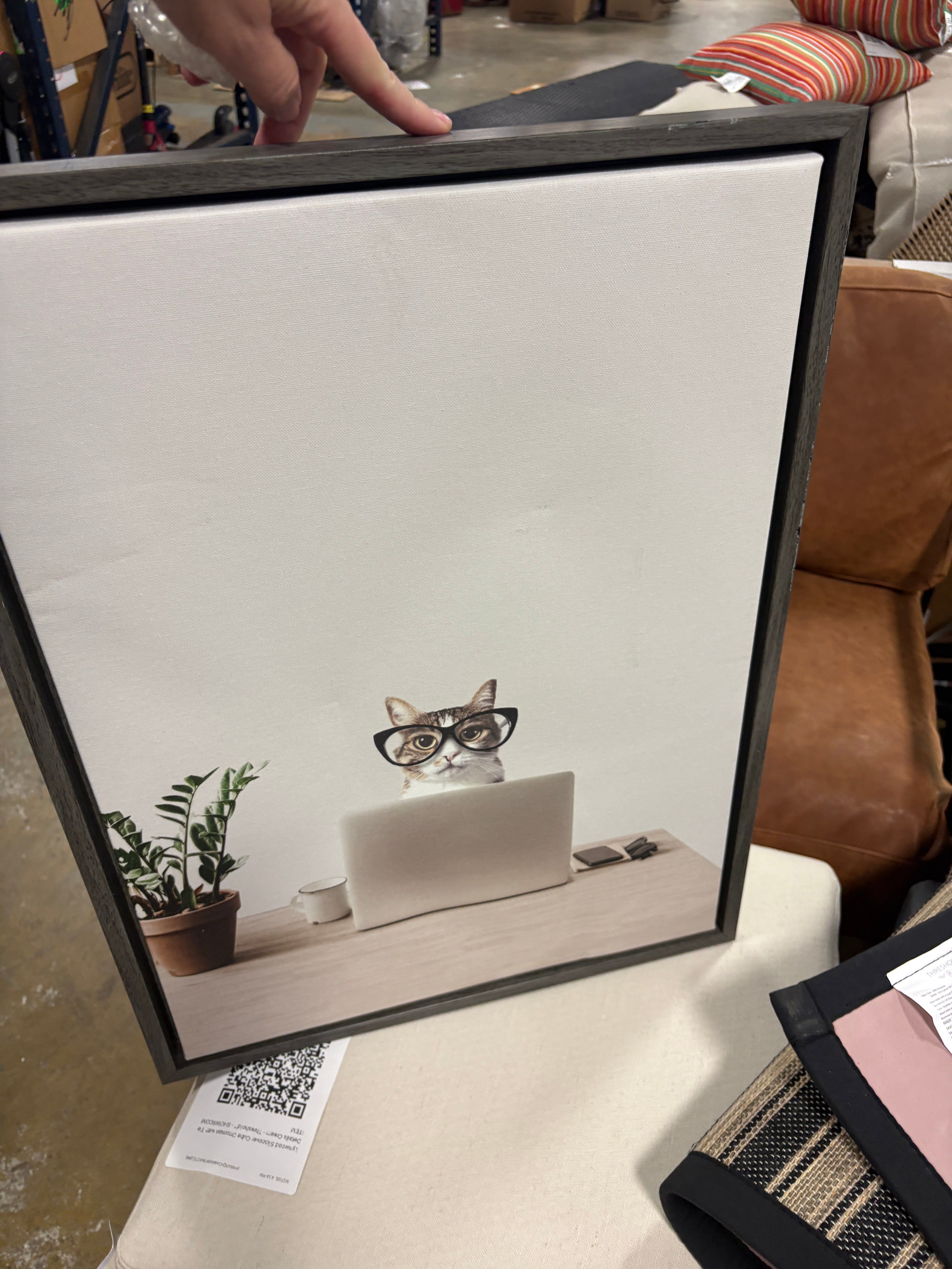 18" x 24" Sylvie Creative Cat Framed Canvas Art SHOWROOM ITEM