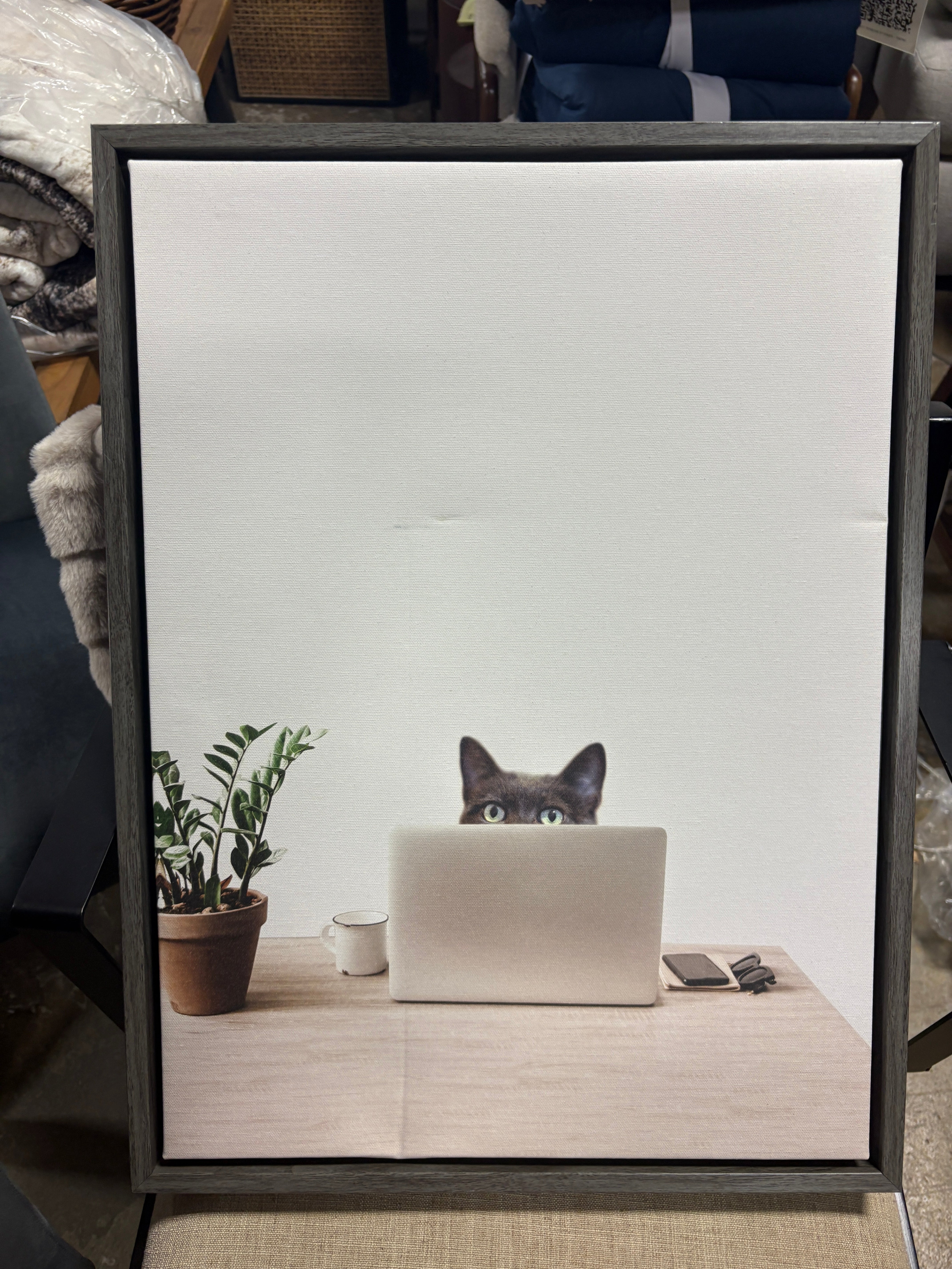 18" x 24" Sylvie Creative Cat Framed Canvas Art SHOWROOM ITEM