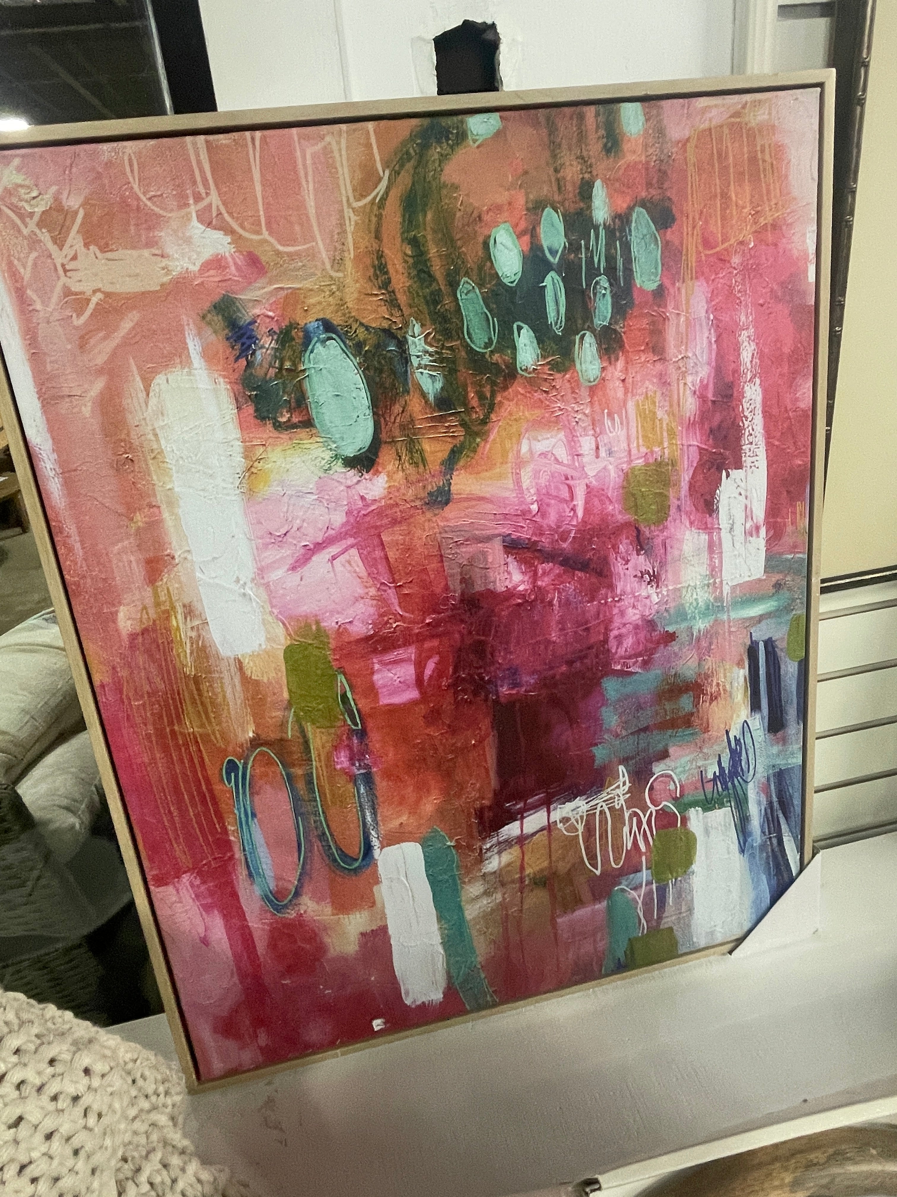 24" x 30" Colorful Collage by Amira Rahim Framed Wall Canvas SHOWROOM ITEM