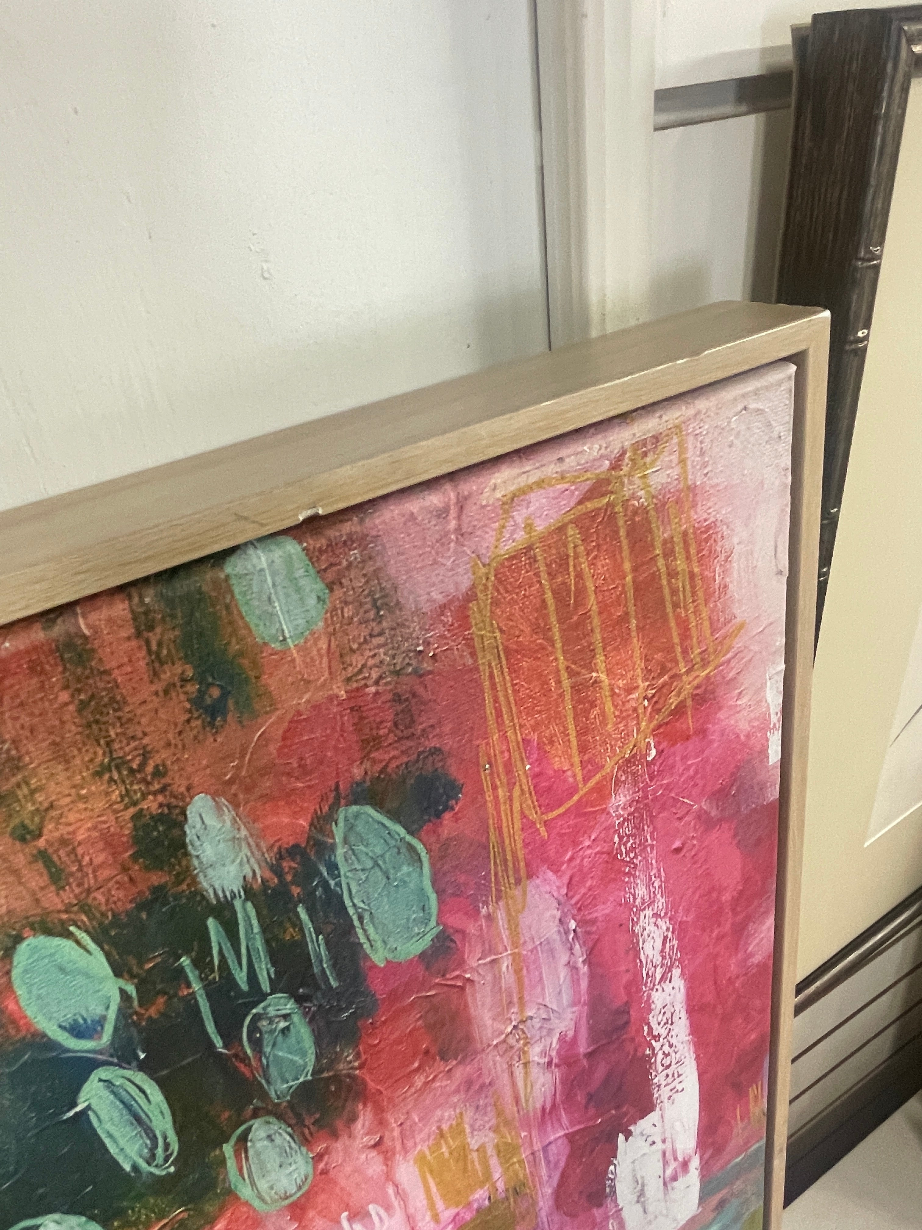 24" x 30" Colorful Collage by Amira Rahim Framed Wall Canvas SHOWROOM ITEM
