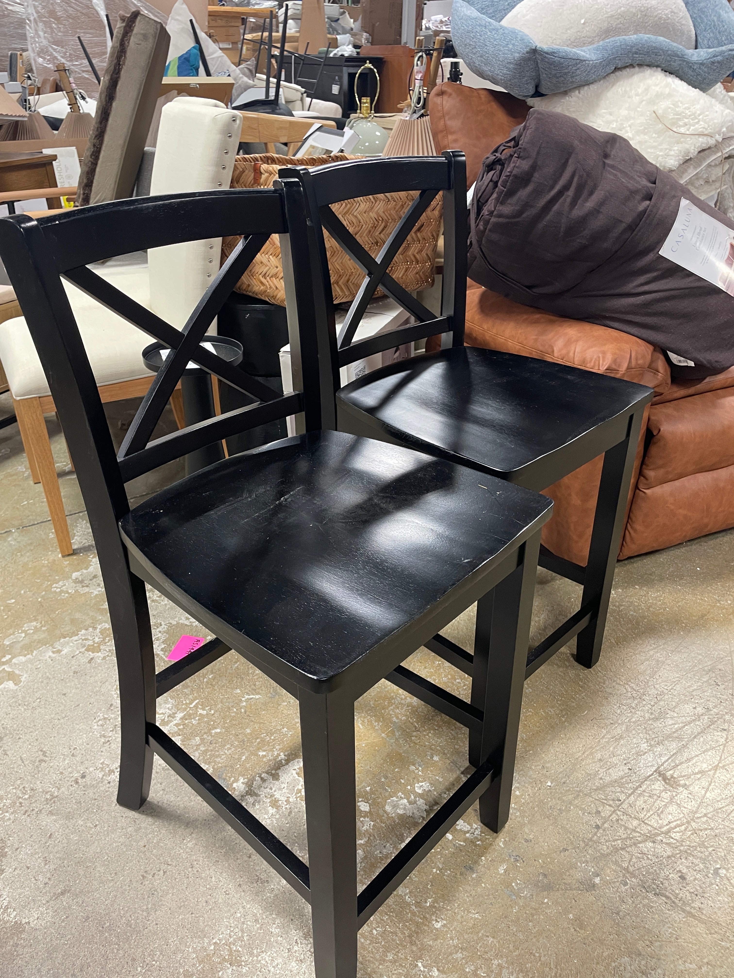 24" Transitional Wood X-Back Counter Stool in Black (Set of 2) SHOWROOM ITEM
