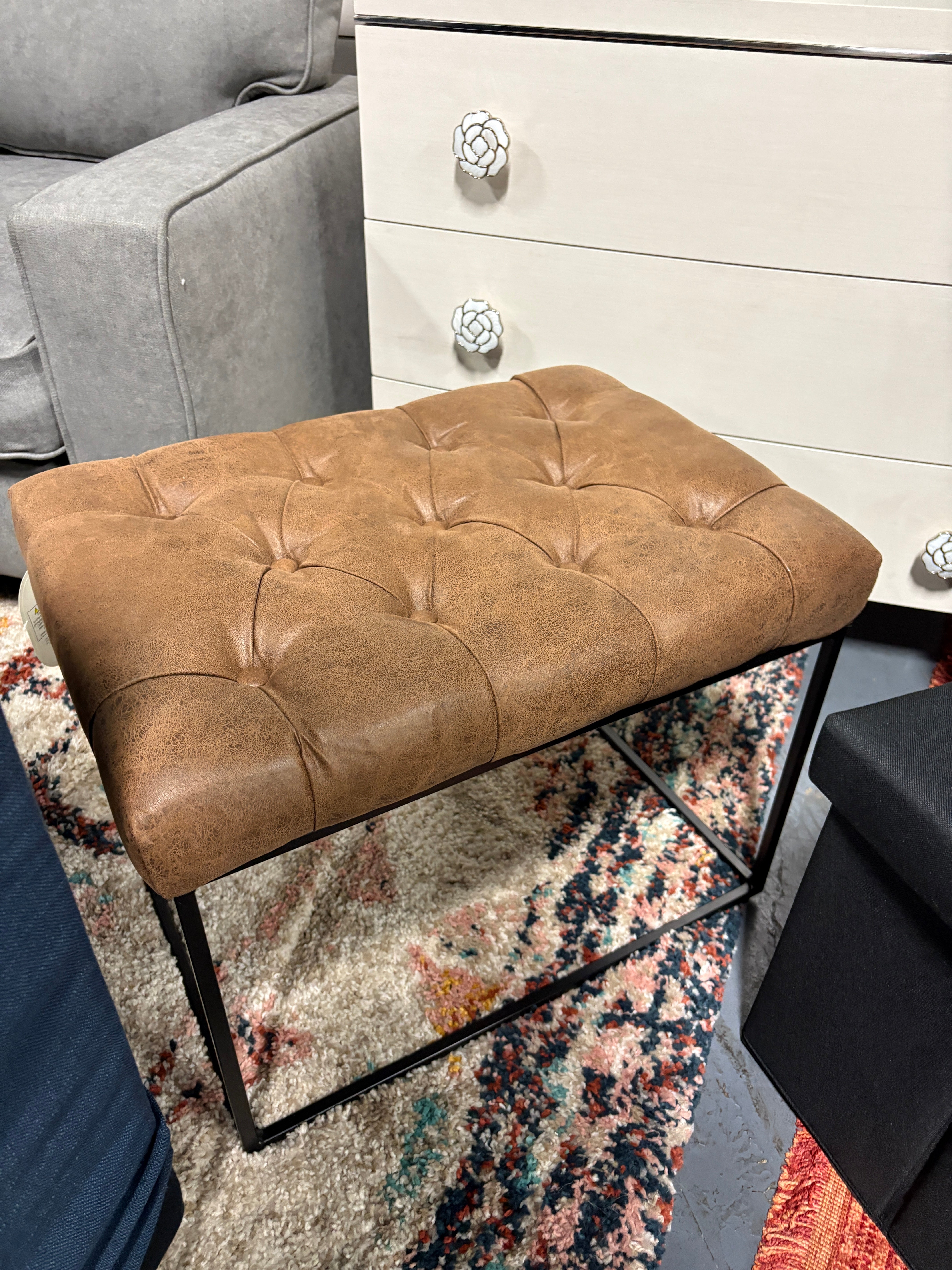 Trubeck Tufted Metal Base Ottoman SHOWROOM ITEM