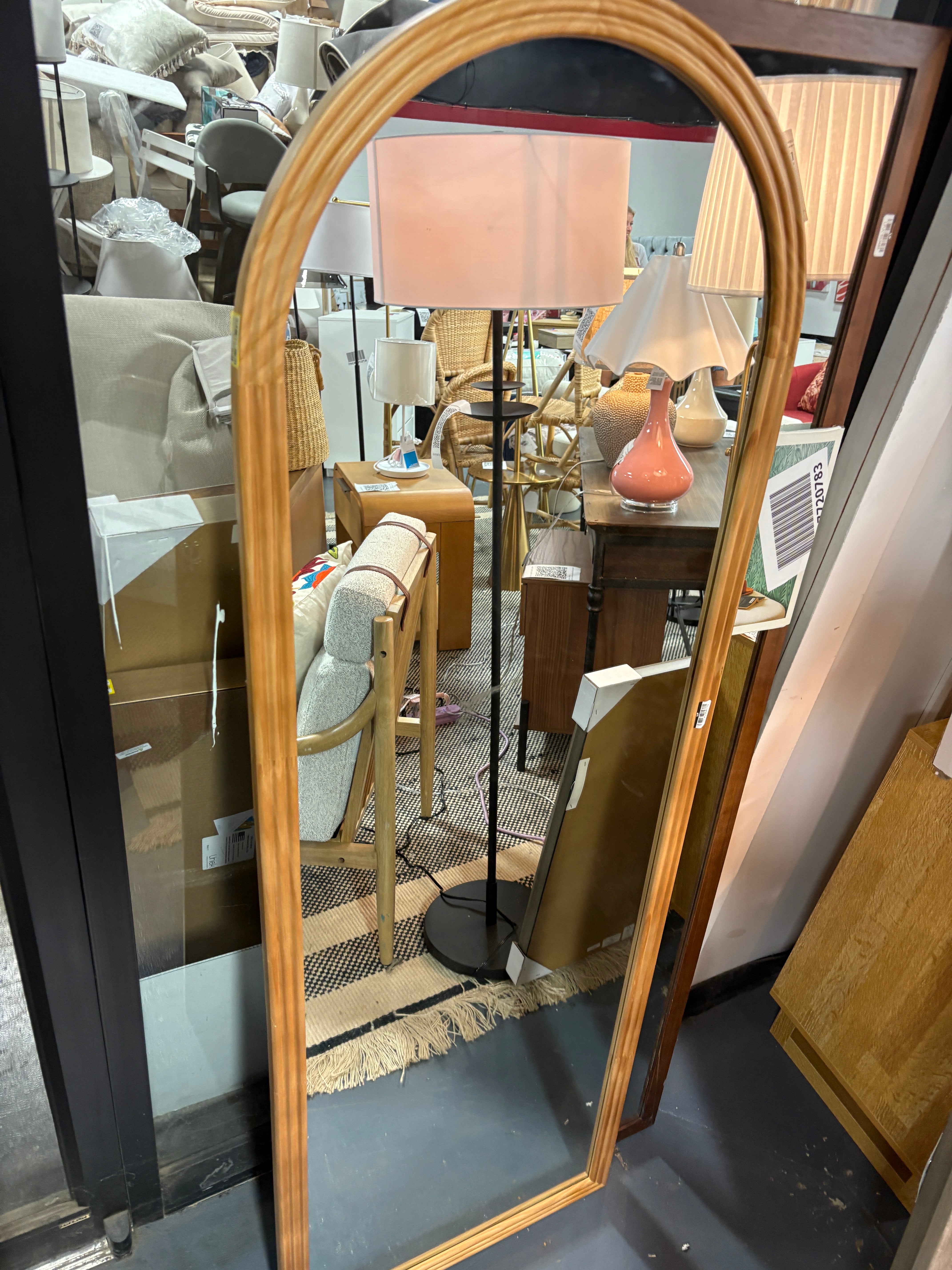 22" x 65" Fluted Arch Floor Mirror Light Natural SHOWROOM ITEM
