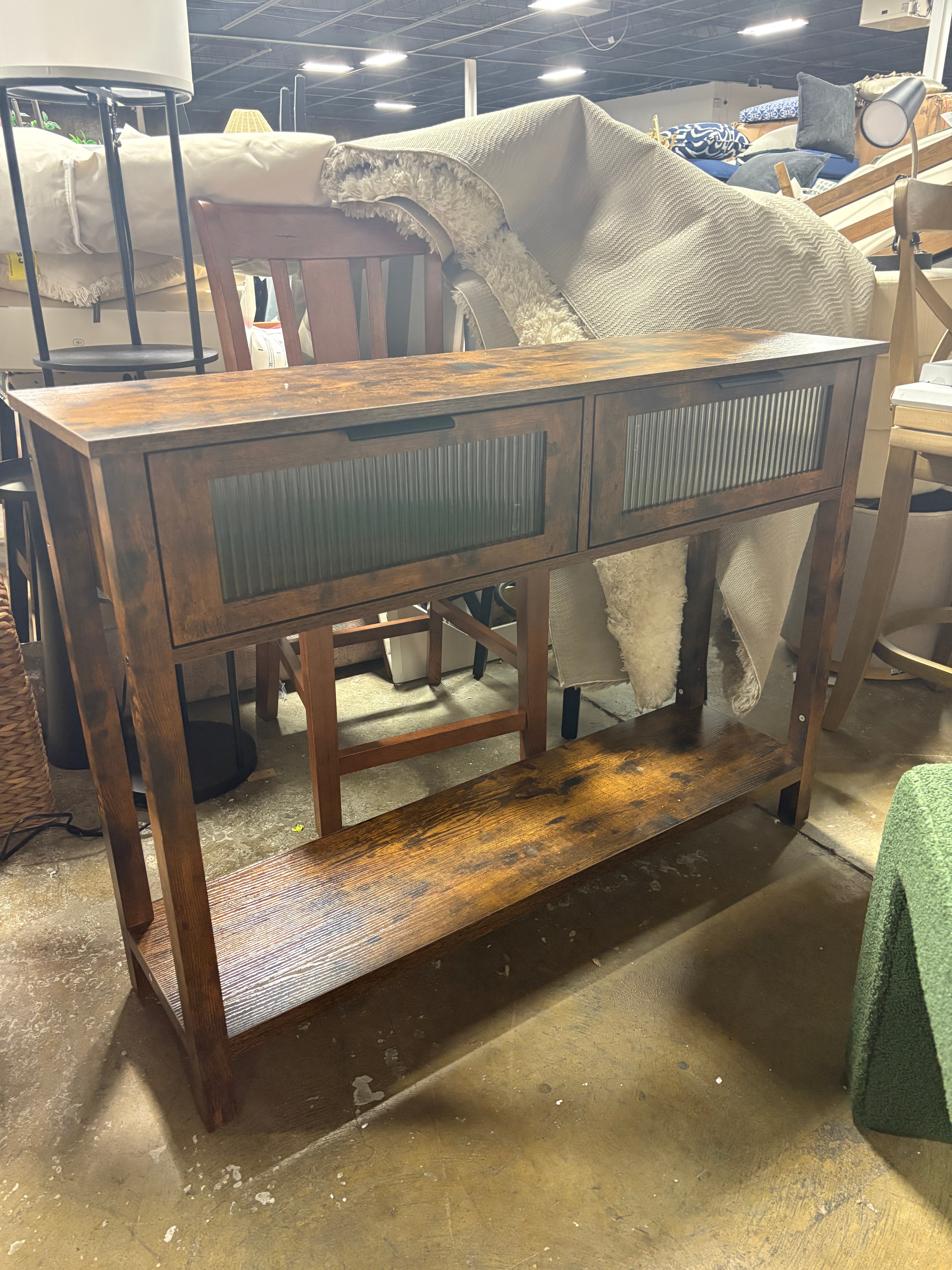 Entryway Table, Wood Console Table With 2 Glass Drawers SHOWROOM ITEM