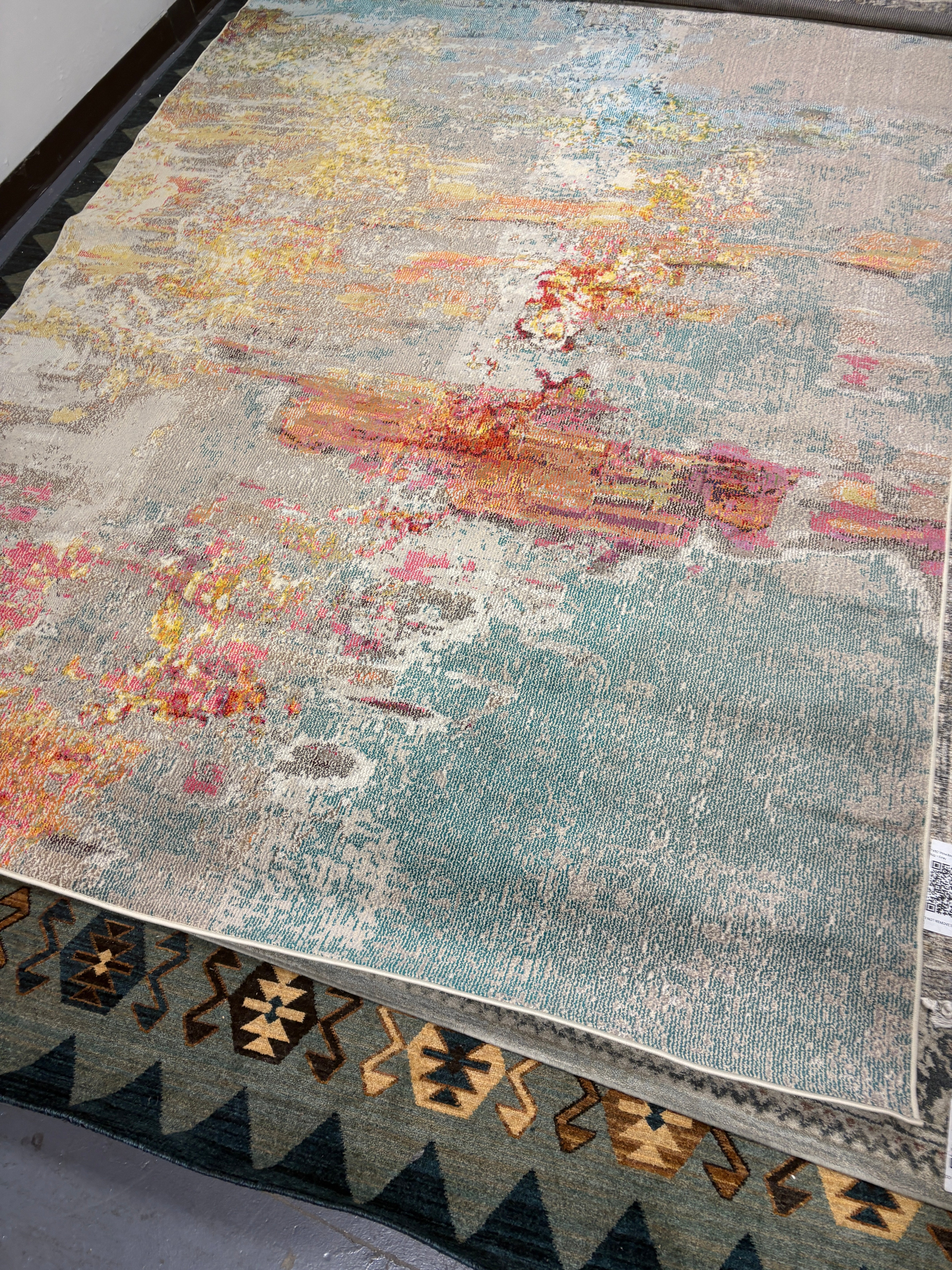 Adrihana Abstract Blue/Yellow Area Rug SHOWROOM ITEM  7'10" x 10'6"