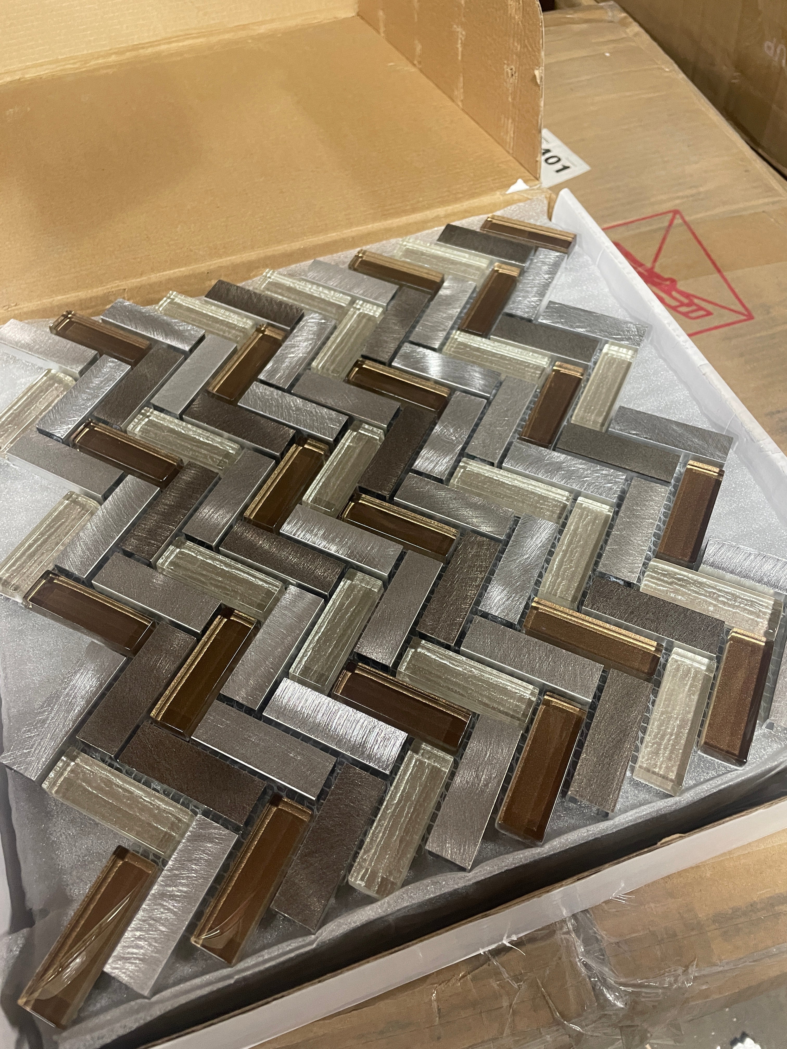 6 BOXES Twilight Series 0.5" x 2" Straight Edge Metal and Glass Mosaic Tile