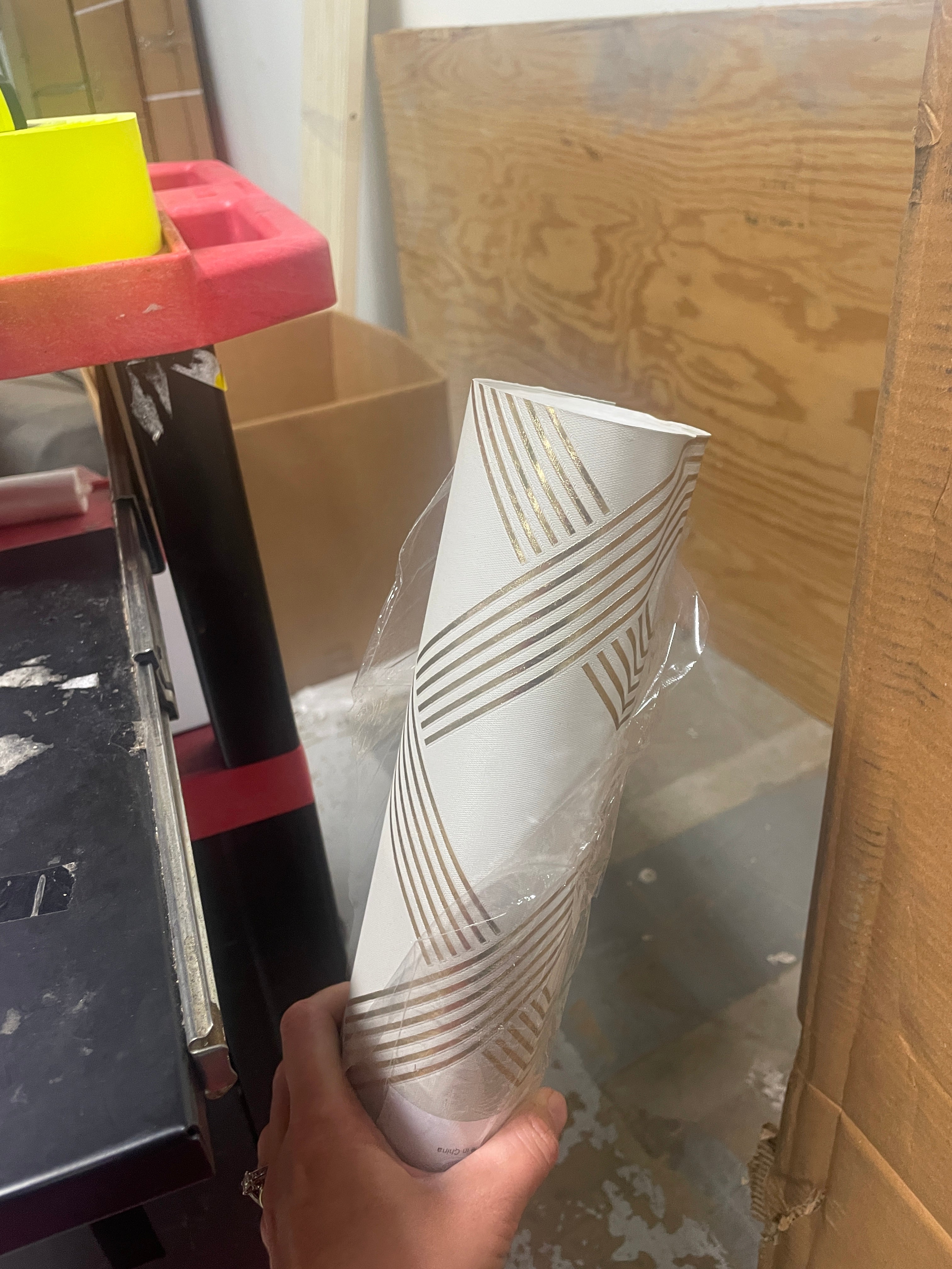 SET OF 3 Mid Century Geometric Wallpaper Roll, beige/gold