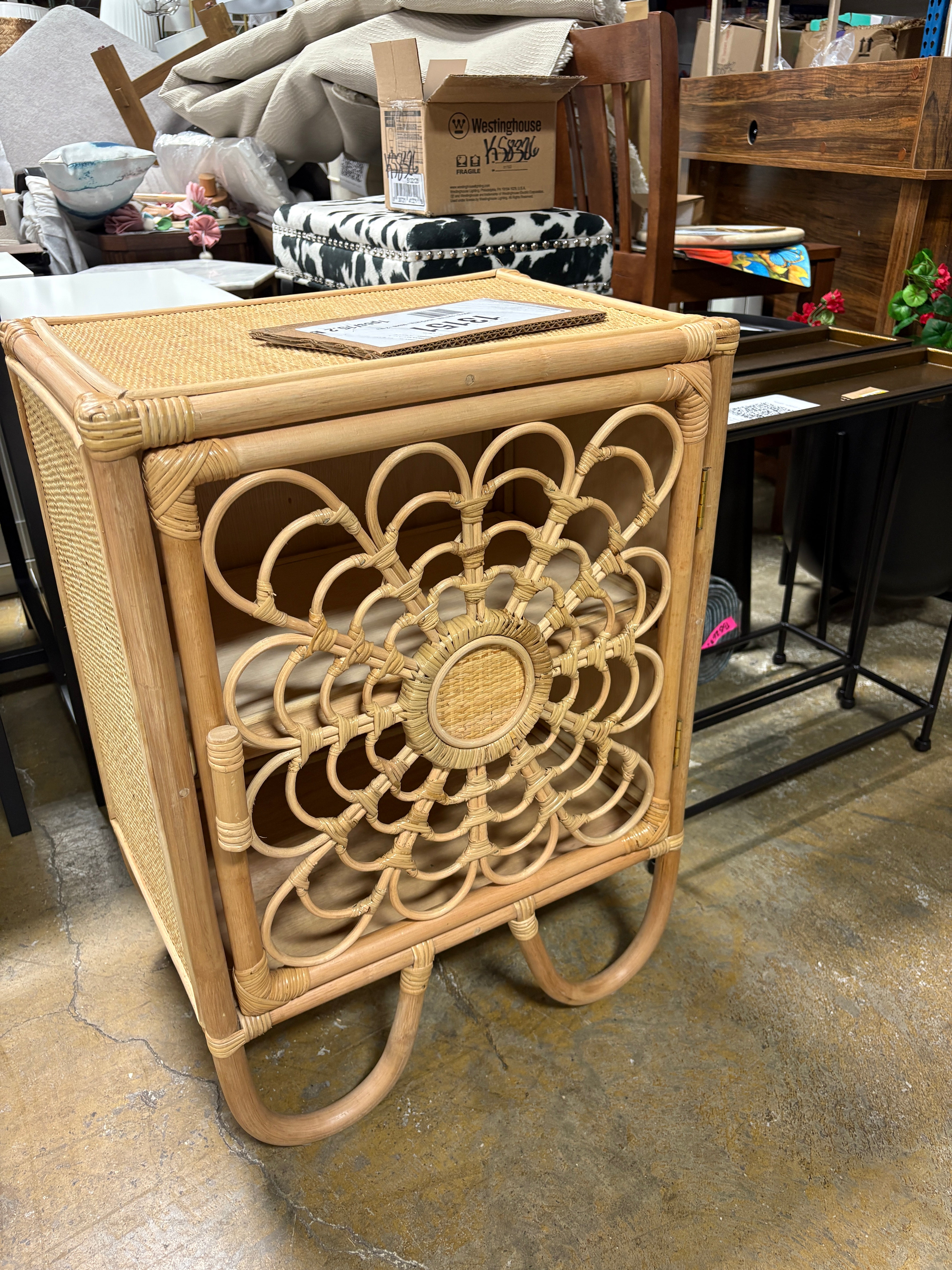 Modern Bohemian Natural Brown Rattan Nightstand SHOWROOM ITEM
