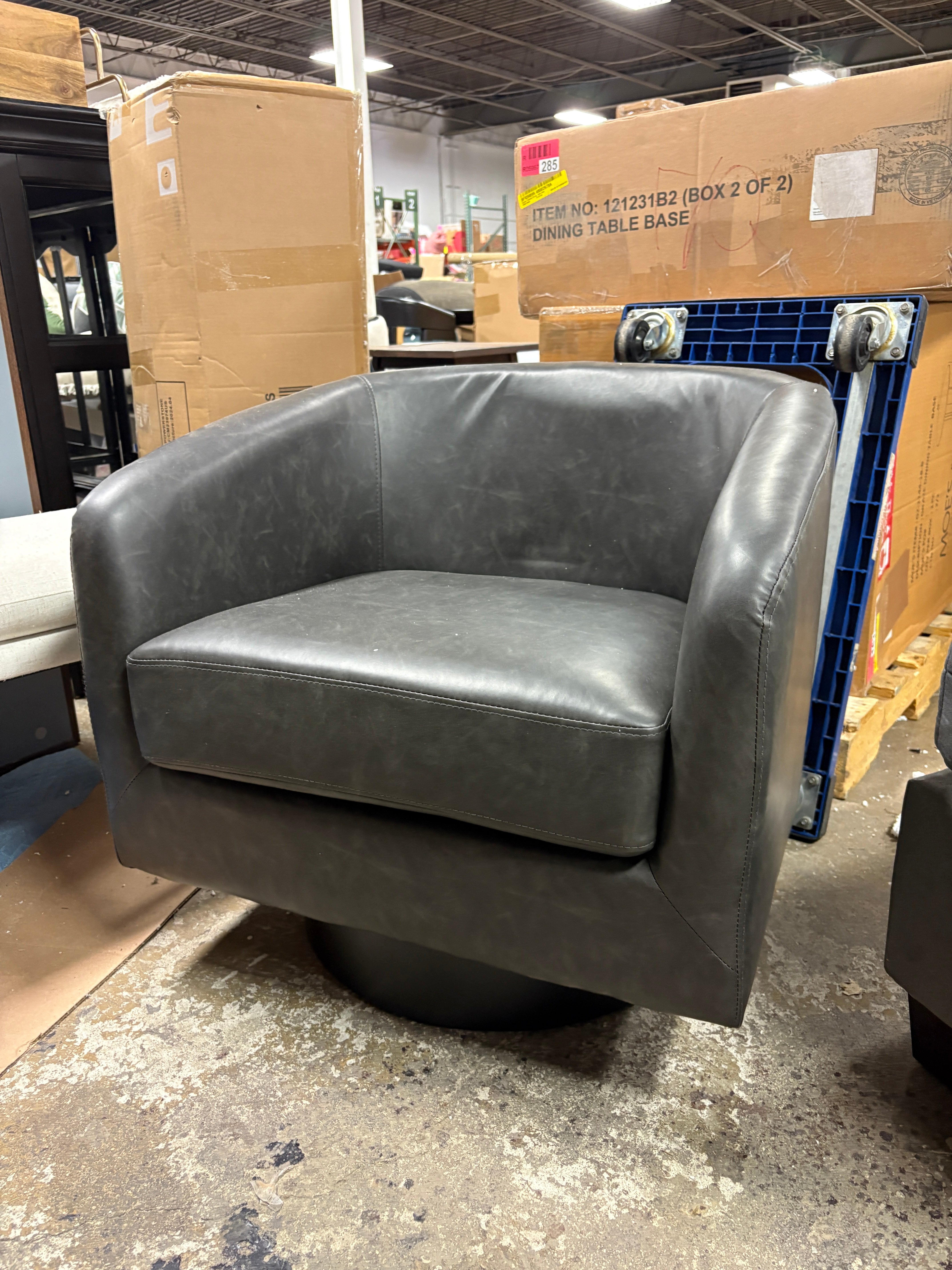 Vegan Leather Swivel Barrel Chair SHOWROOM ITEM