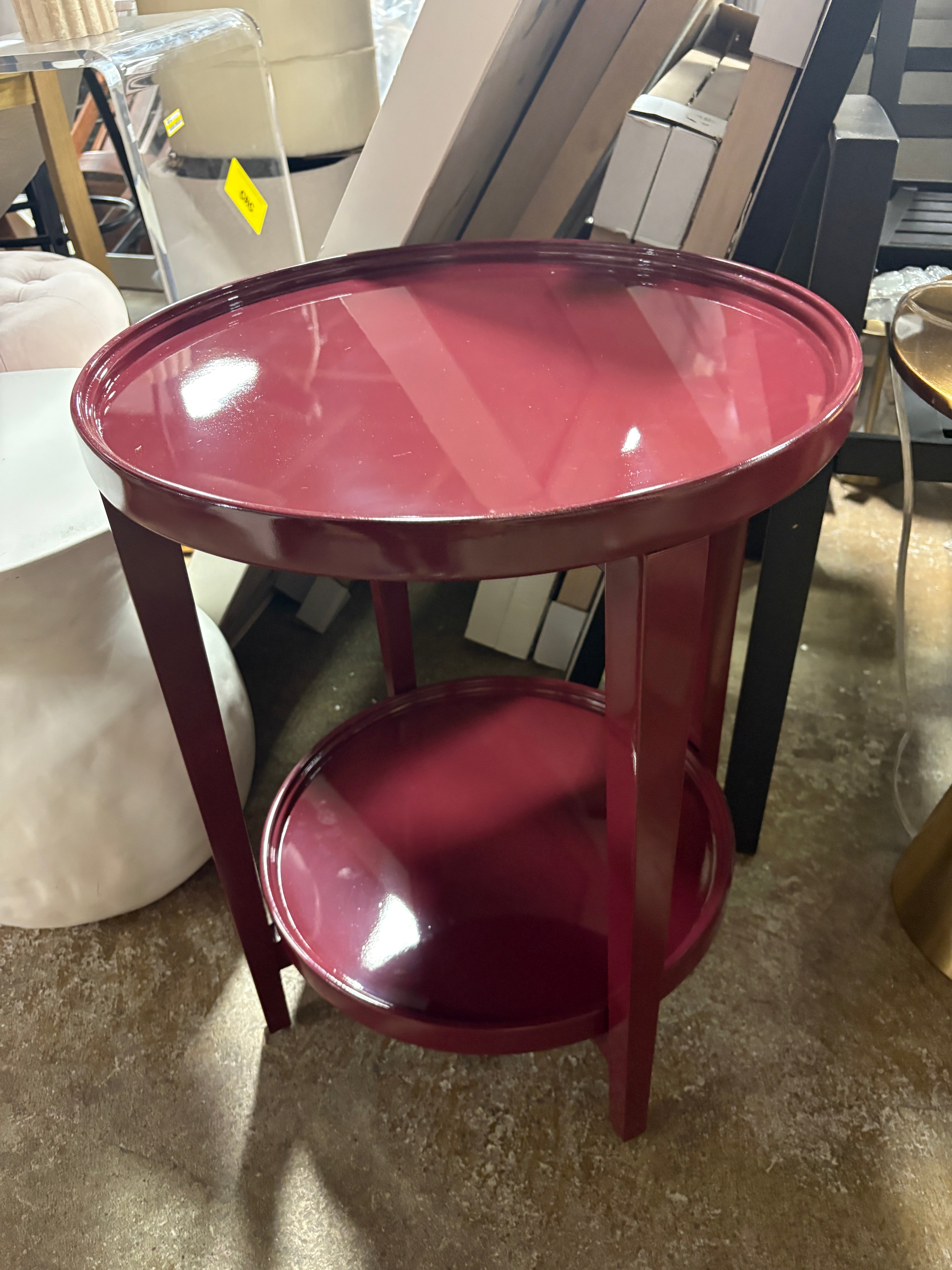 Accent Table Wood Round Lacquer Finish SHOWROOM ITEM