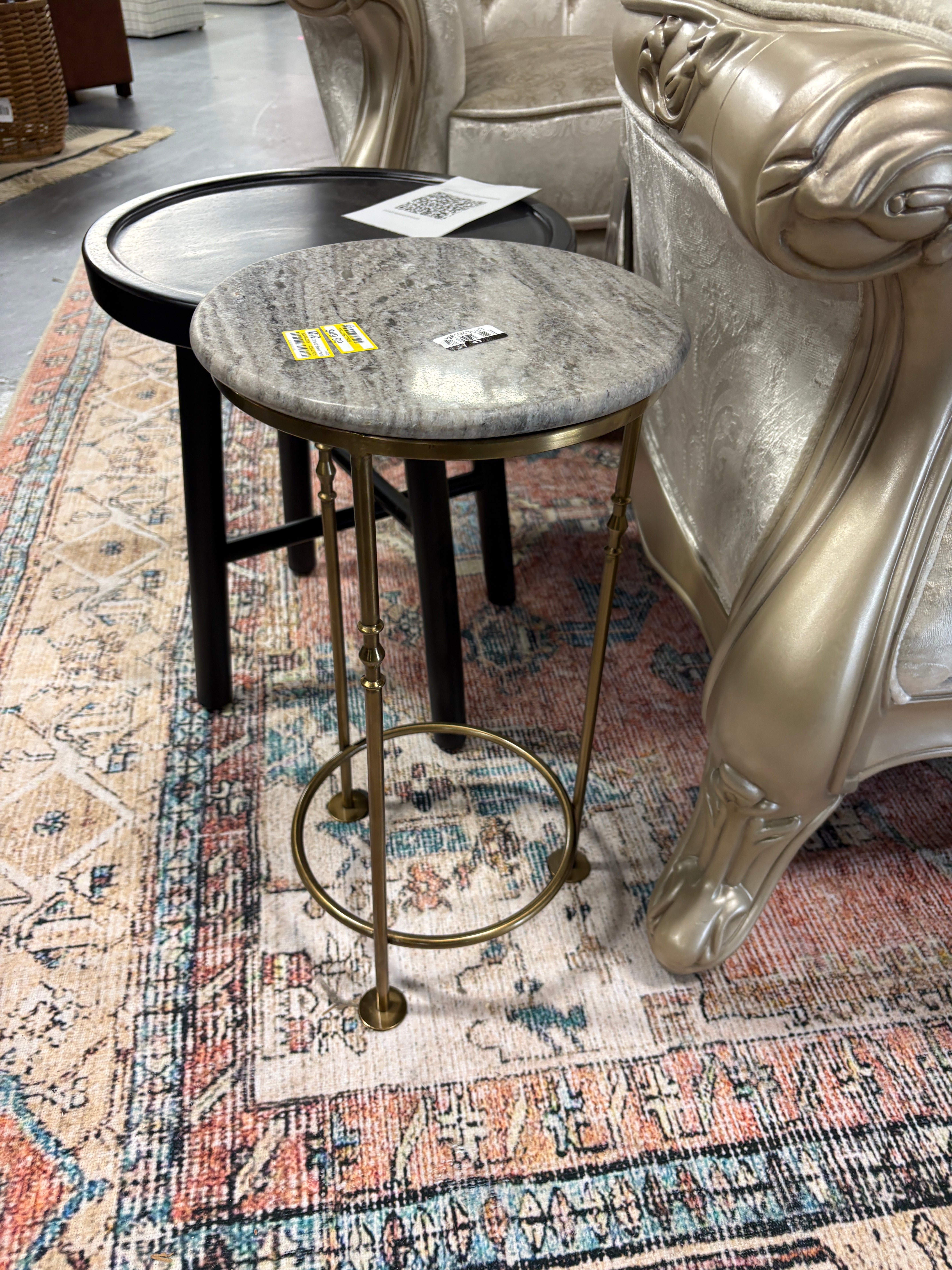20"x10" Brass Plant Stand Antique Brass and Stone SHOWROOM ITEM