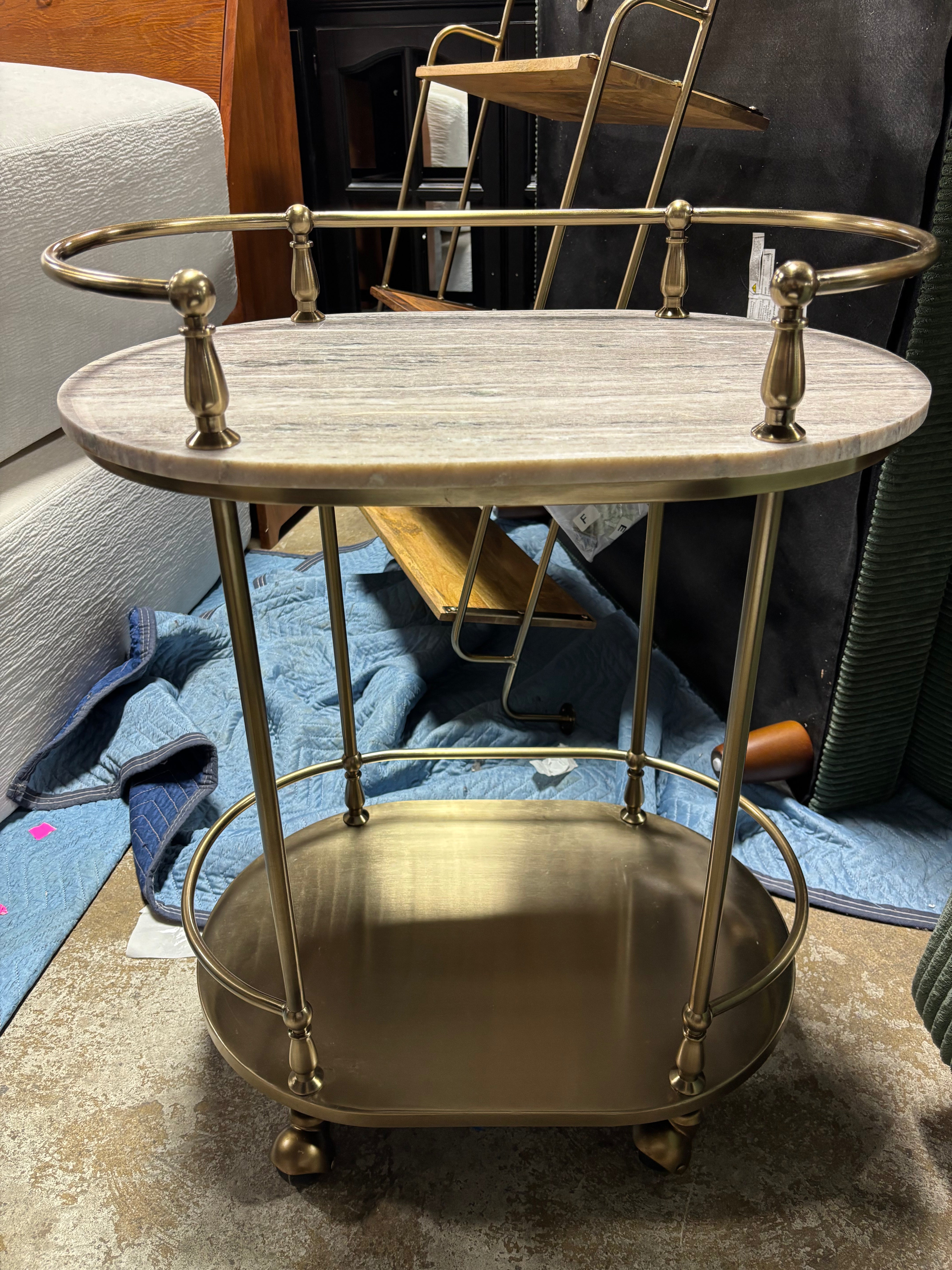 30" Metal and Marble Bar Serving Cart SHOWROOM ITEM
