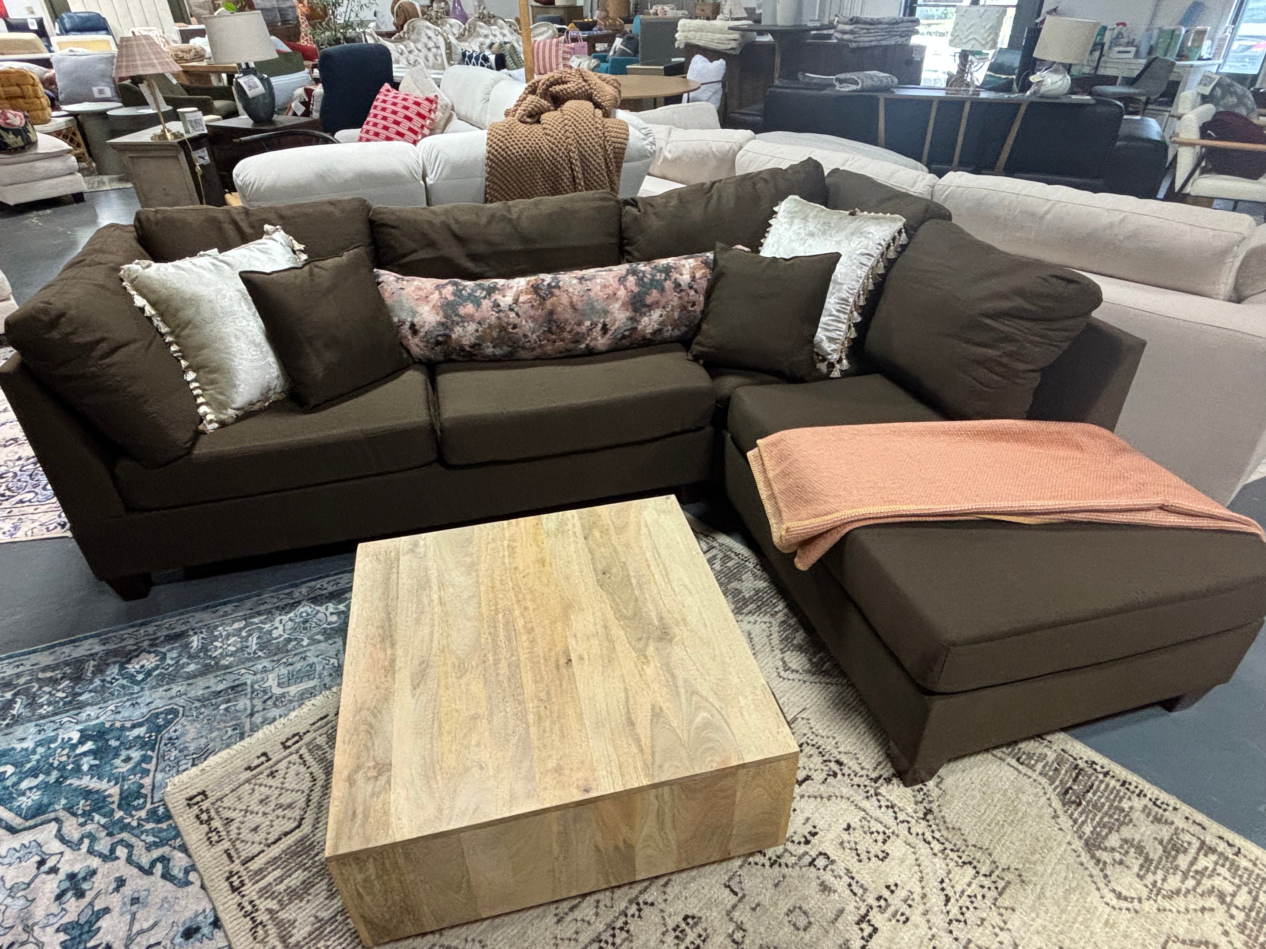 Benzara Linen Fabric Sectional Sofa with Ottoman- Brown SHOWROOM ITEM