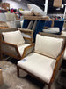 (Set of 2) Patio Rattan and Acacia Wood Club Chair with Cushion - Brown/Cream SHOWROOM ITEM