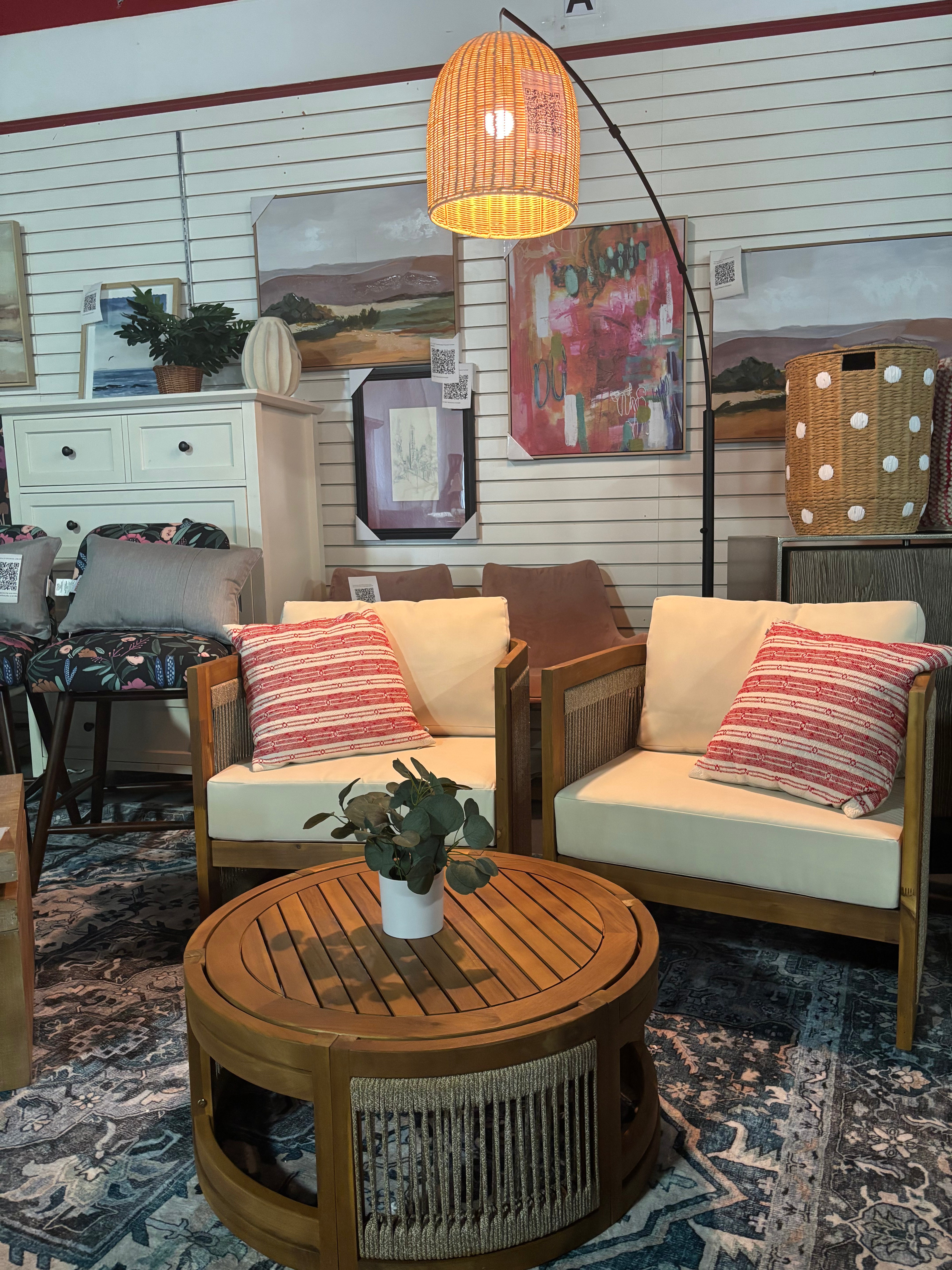 3-Piece Acacia Outdoor Furniture with Round Coffee Table and Rope Accents – Cuddlewood SHOWROOM ITEM