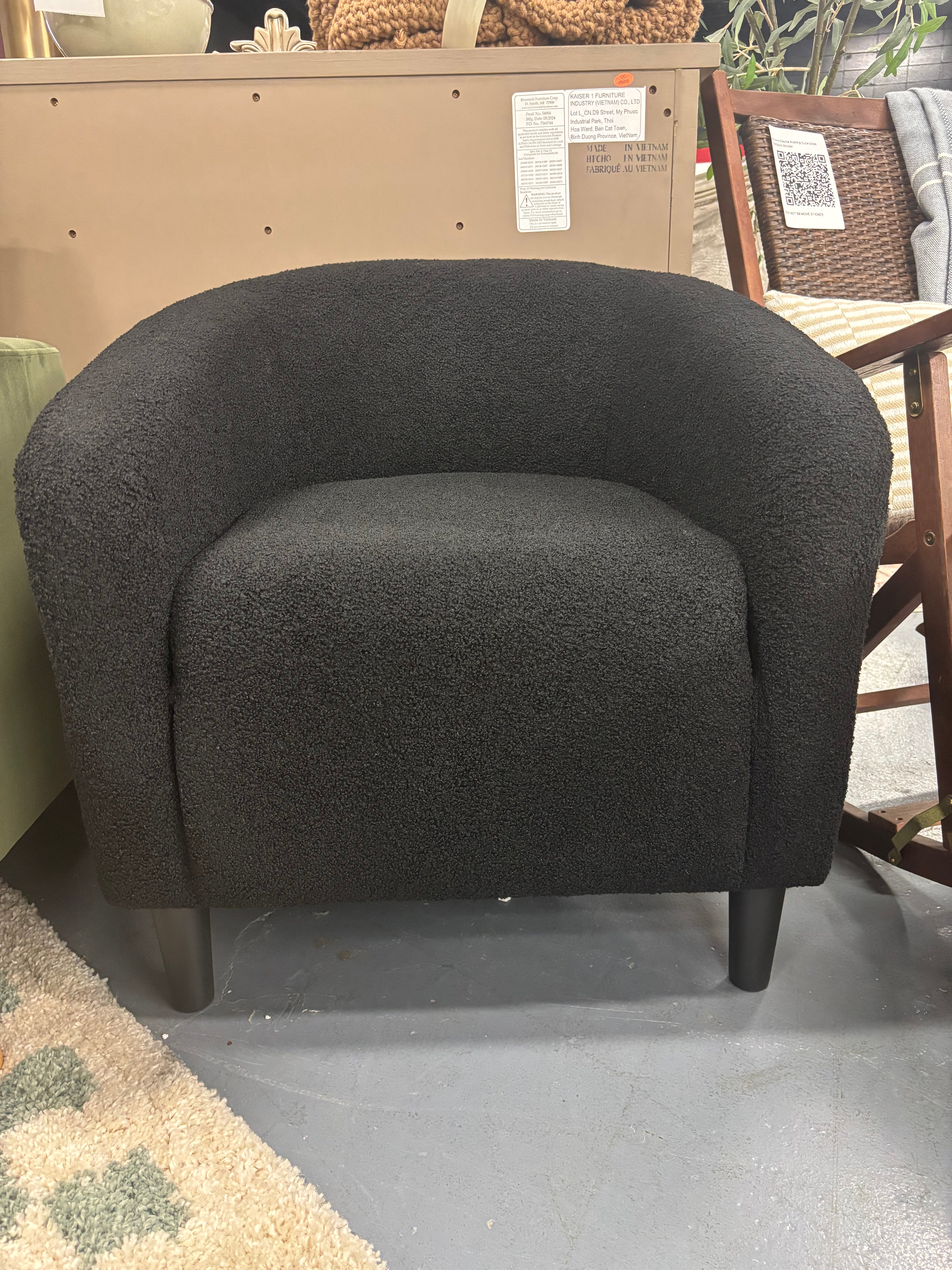 27” Wide Upholstered Solid Wood Barrel Chair - Black SHOWROOM ITEM