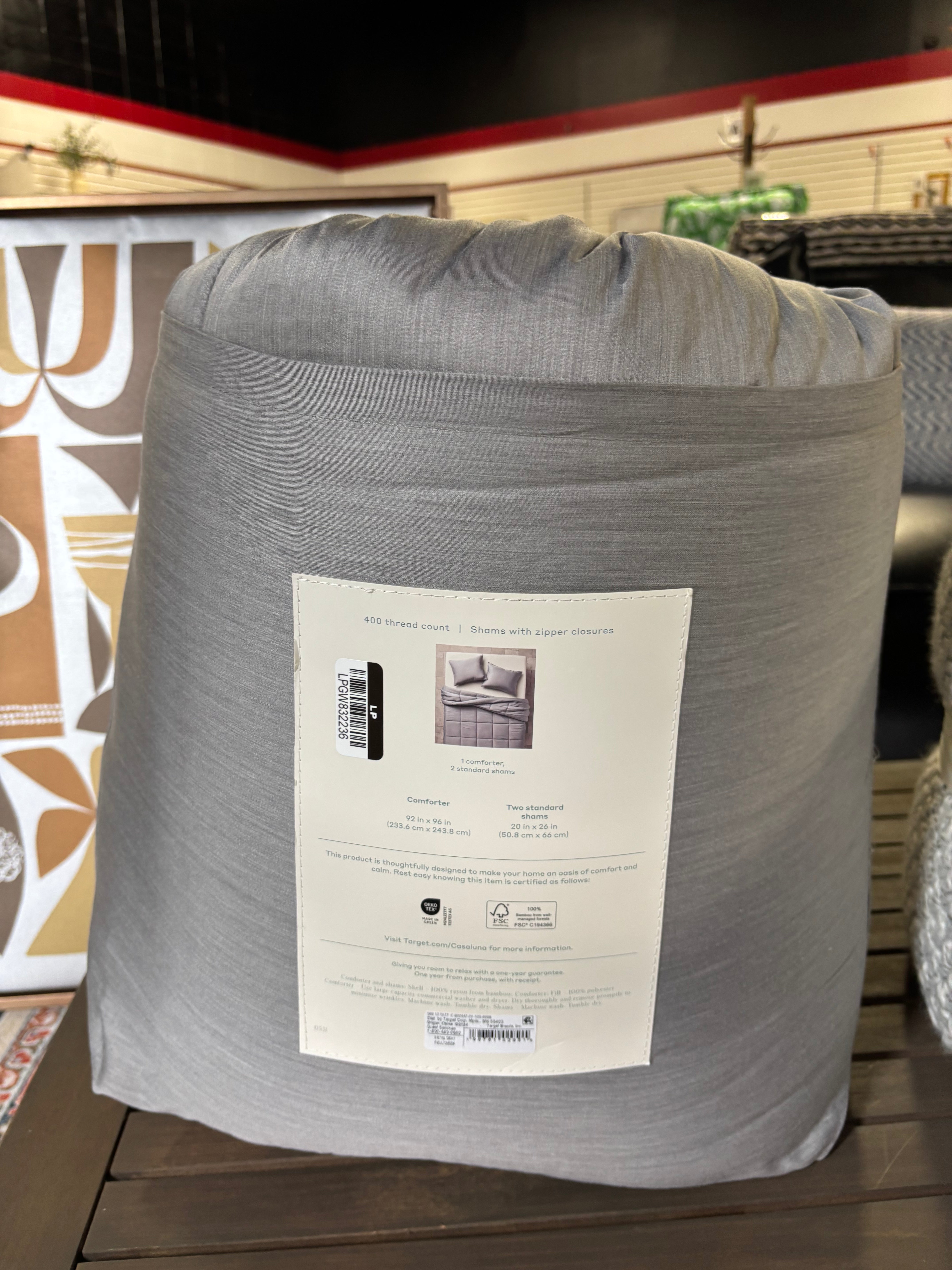 (FULL/QUEEN) Rayon from Bamboo Comforter Set - Dark Grey SHOWROOM ITEM