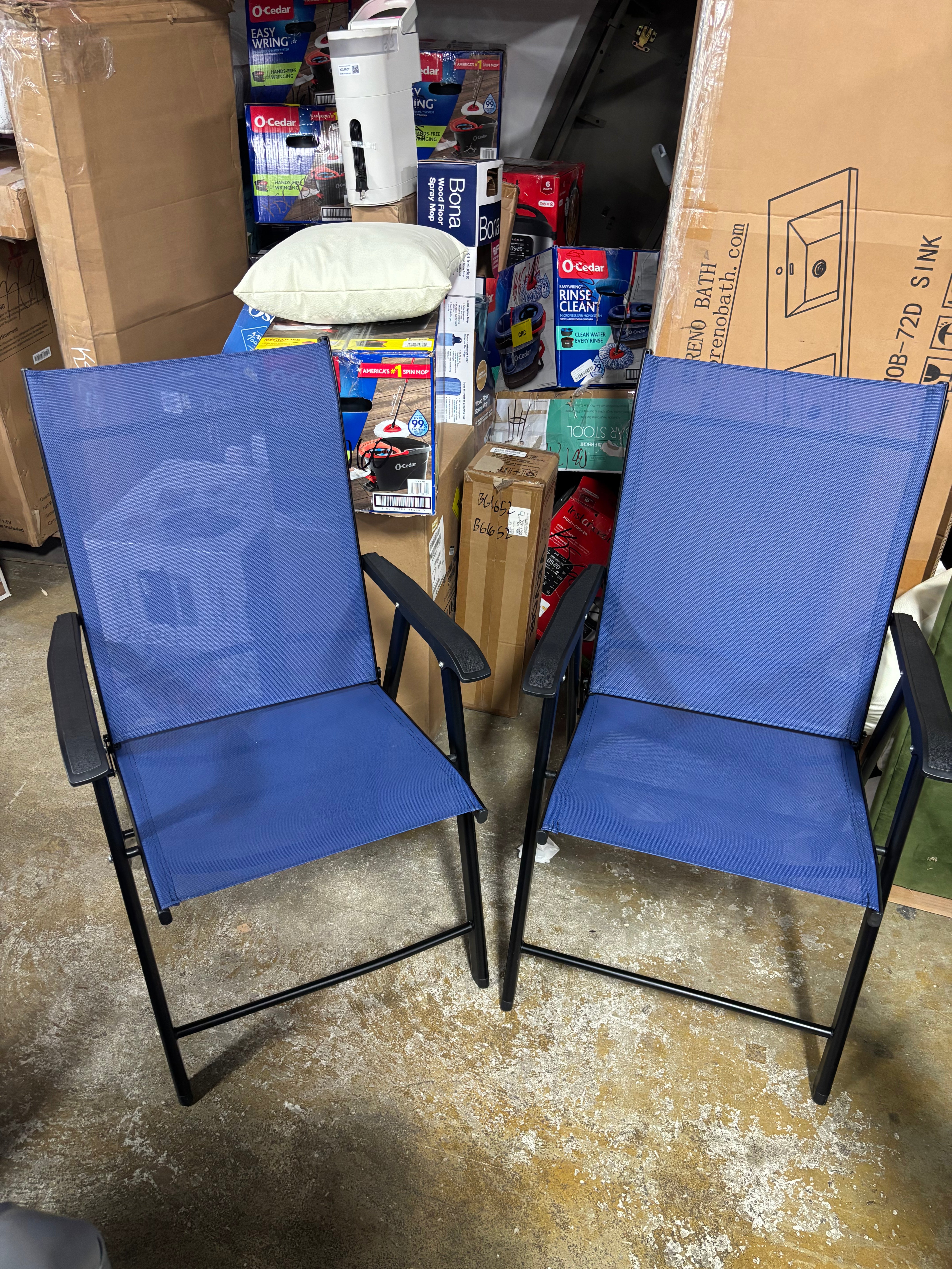 (Set of 2) Paladin Outdoor Folding Patio Sling Chairs - Navy Blue SHOWROOM ITEM