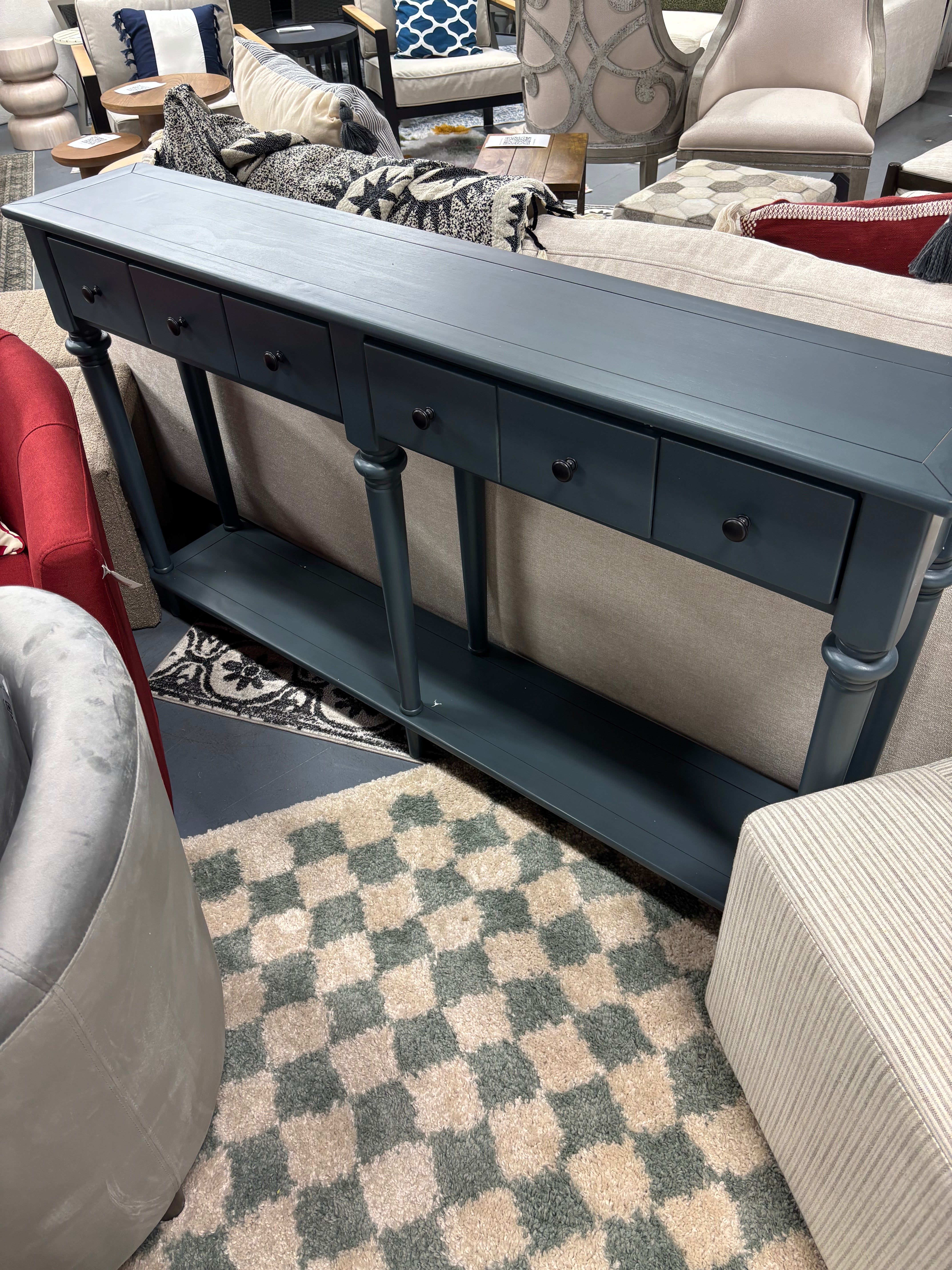 59.6" W Console Table With 4 Drawers - Navy Blue SHOWROOM ITEM