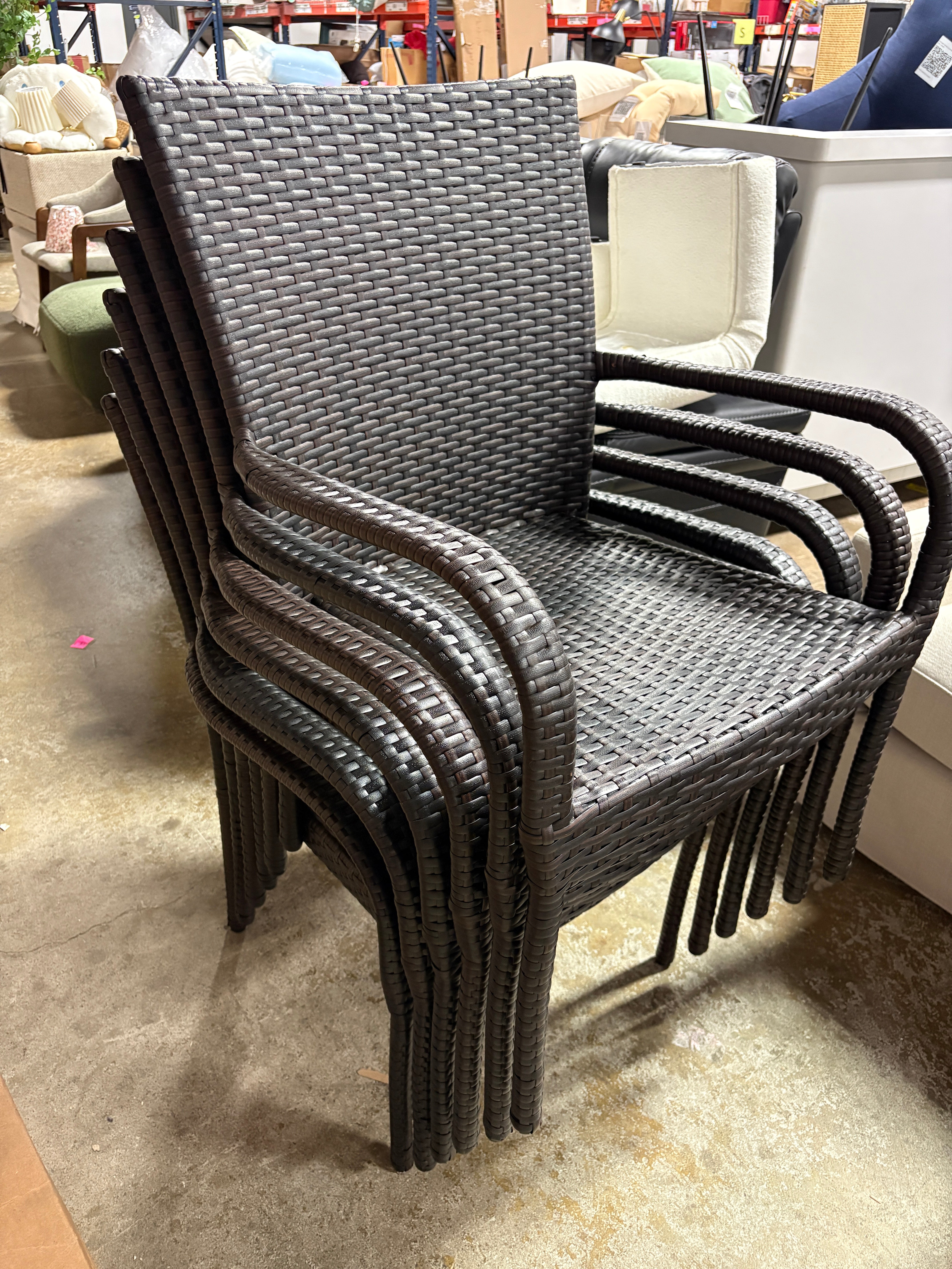 SET OF 6 Multi Brown Stackable Faux Rattan Outdoor Patio Dining Chairs SHOWROOM ITEM