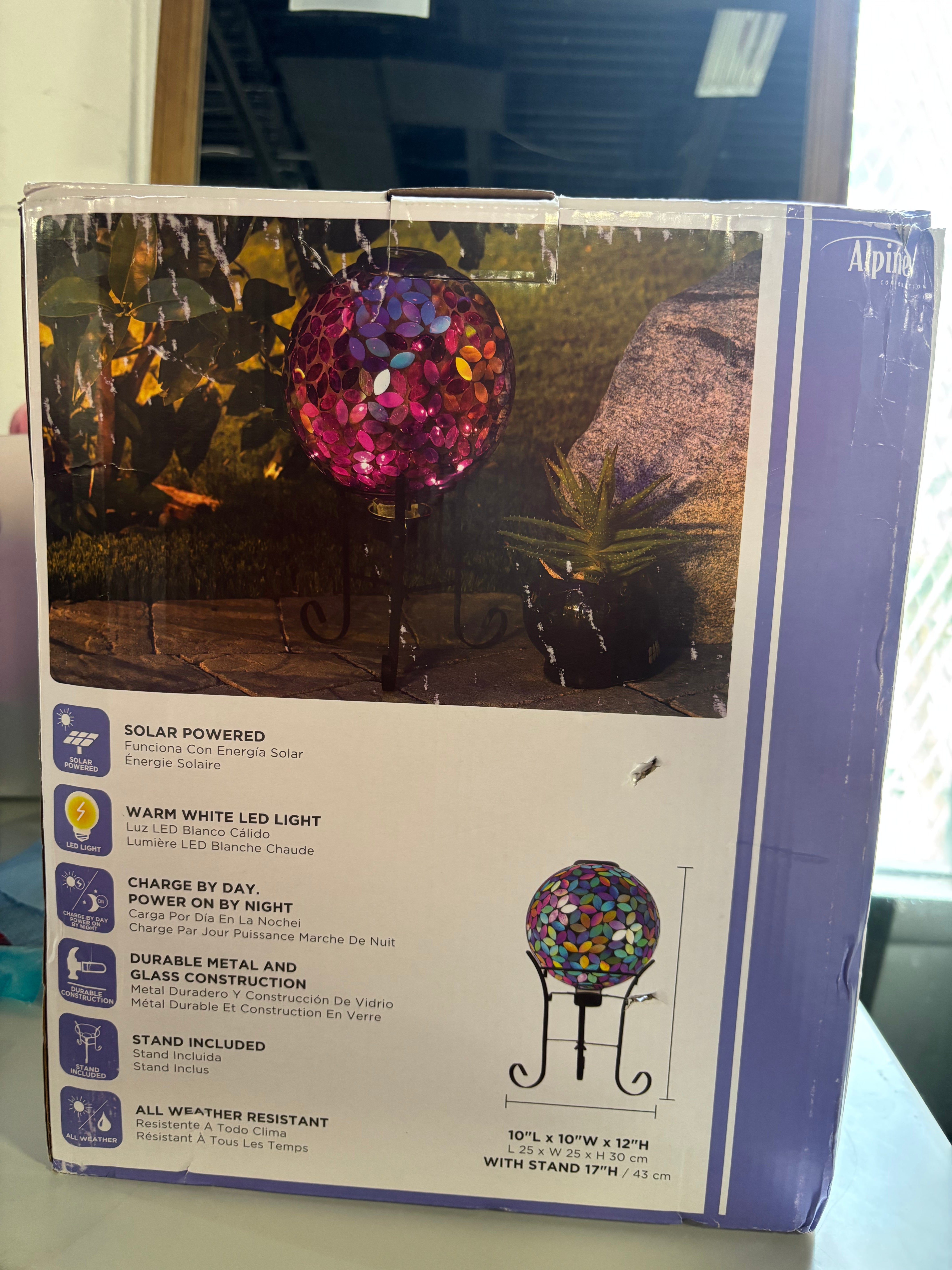 11" Solar Mosaic Iron/Glass Gazing Globe with Stand - Purple SHOWROOM ITEM