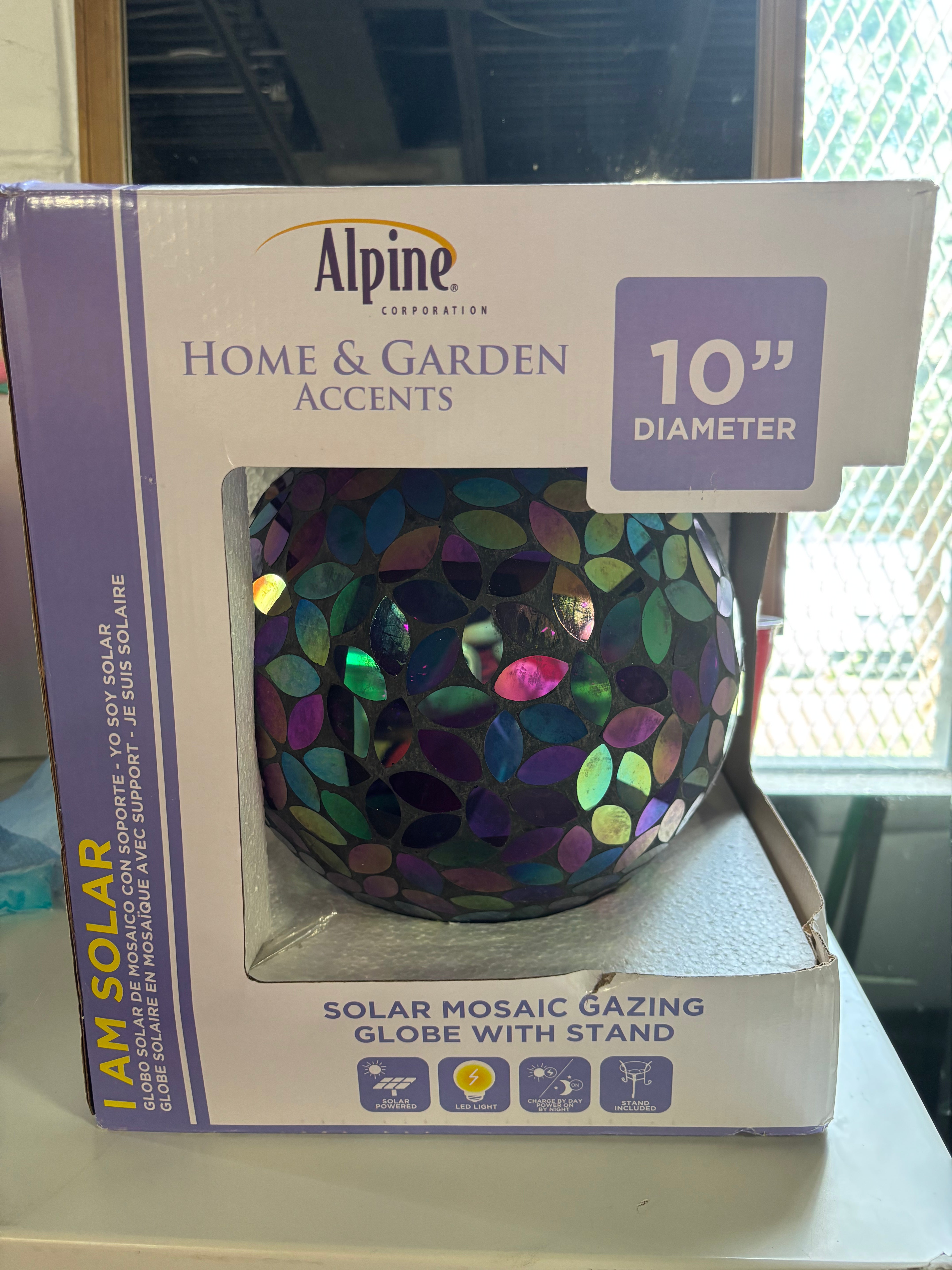 11" Solar Mosaic Iron/Glass Gazing Globe with Stand - Purple SHOWROOM ITEM