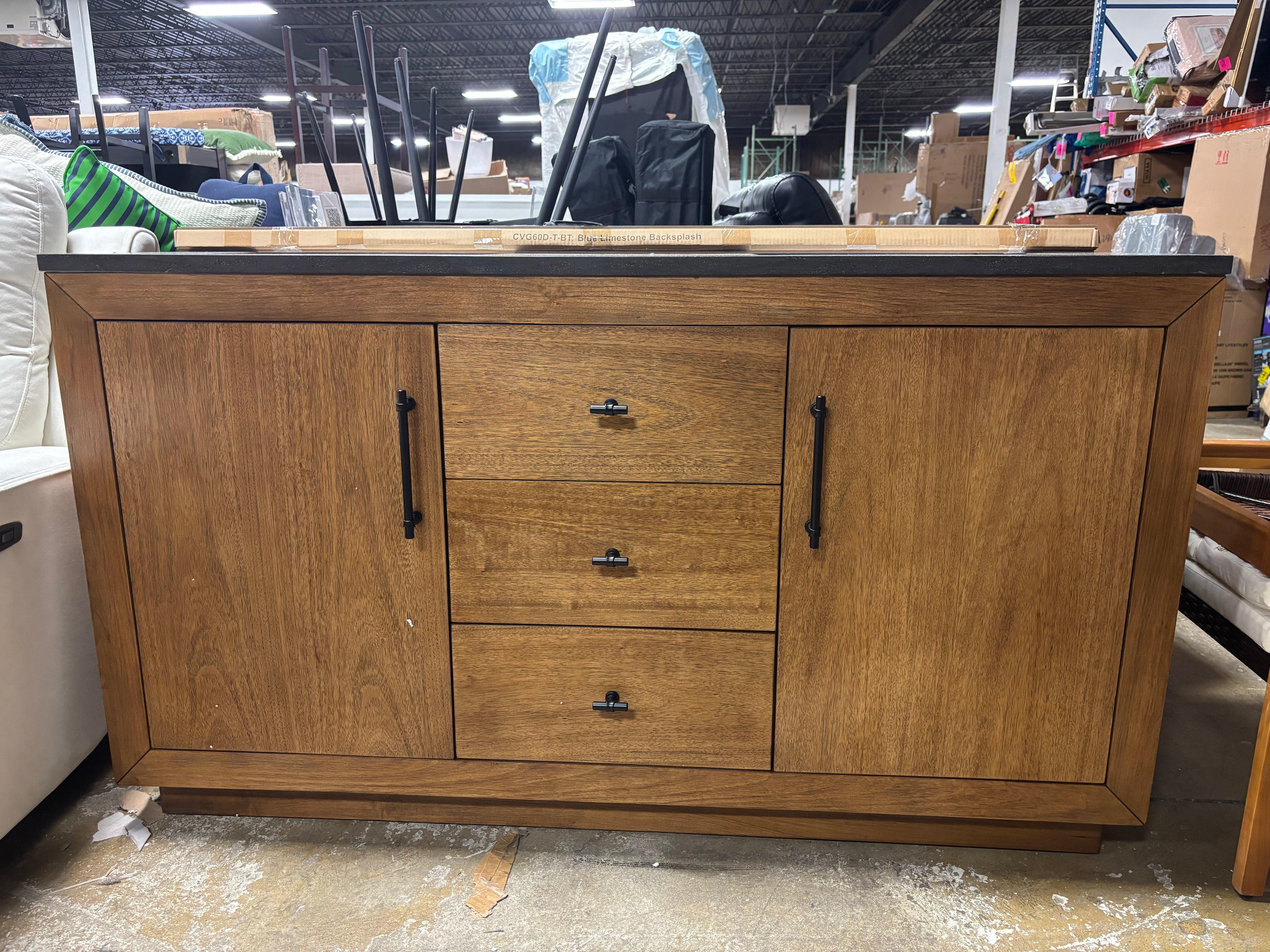 60" Double Bathroom Vanity Set with Top - Tan & Black Limestone SHOWROOM ITEM