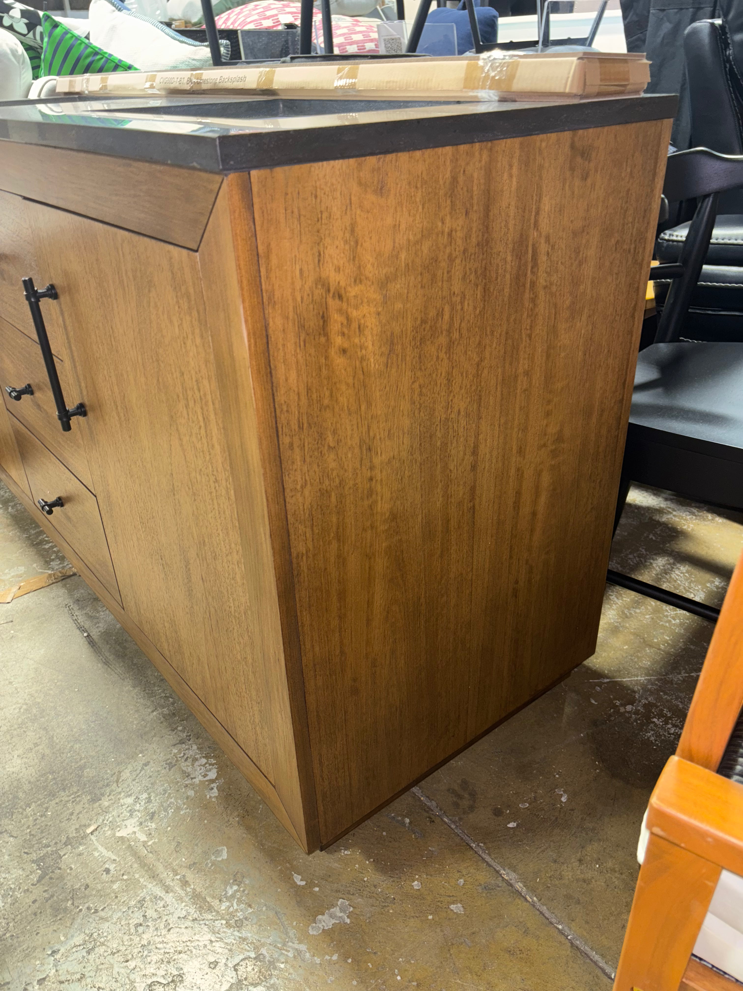 60" Double Bathroom Vanity Set with Top - Tan & Black Limestone SHOWROOM ITEM