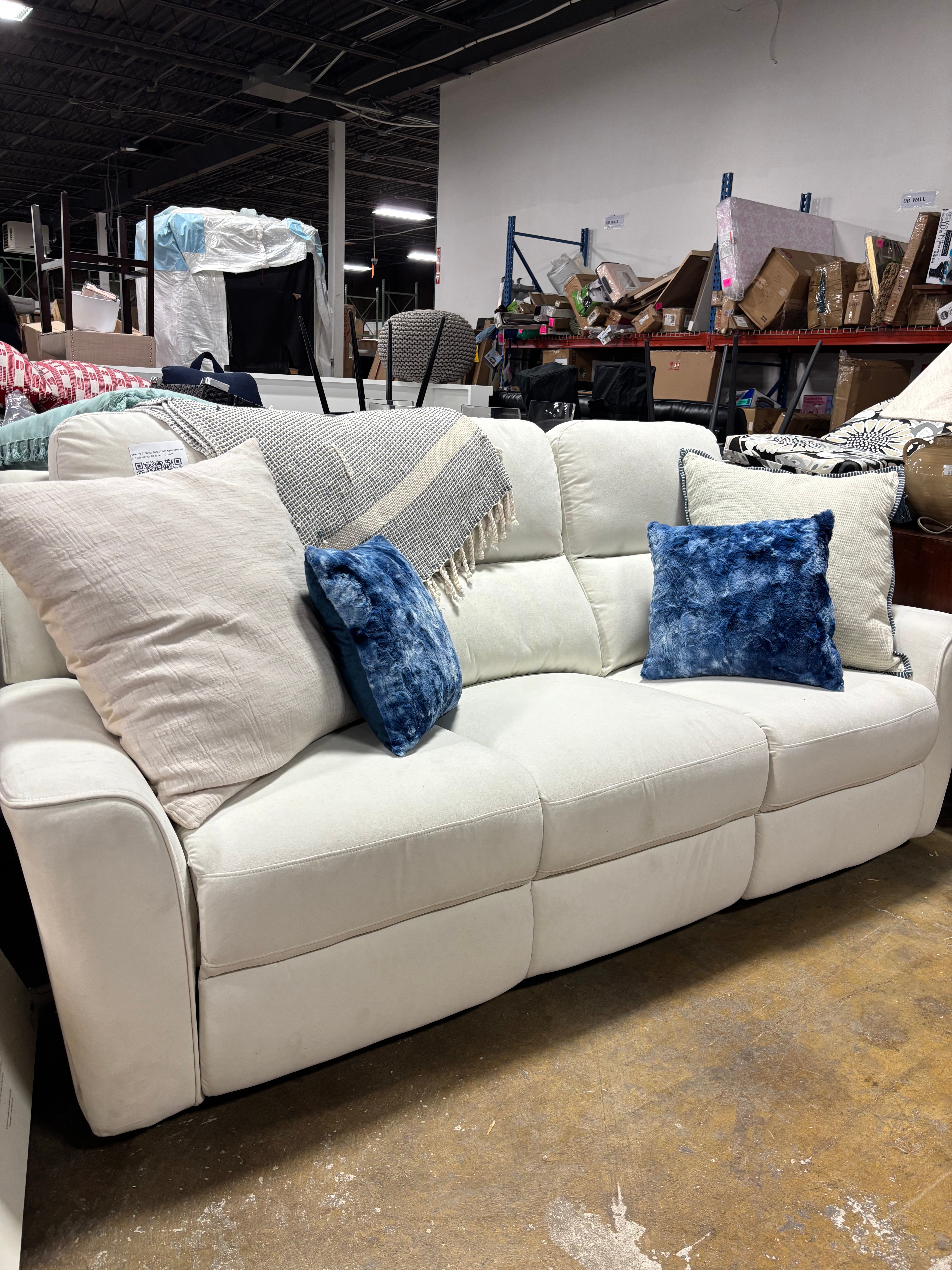 Outre 86.2" Wide Microfiber Upholstered Zero Clearance Recliner - Cream SHOWROOM ITEM